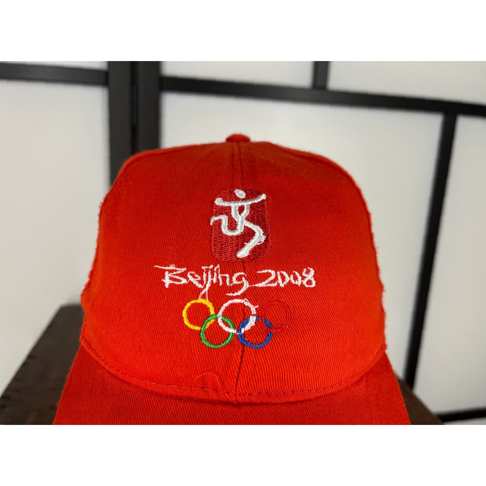 Vintage Olympic Hat Cap Straps Back Adult Red Cotton Embroidered Beijing 2008 Summer Olympics Size ONE SIZE - 2 Thumbnail