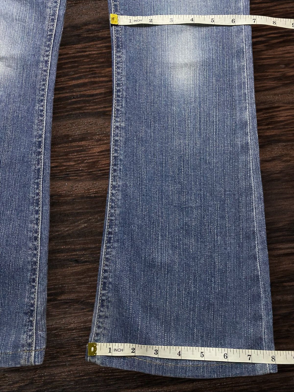 Japanese Brand Vintage Edwin Something Faded Wash Distressed Flare Jeans Size US 28 / EU 44 - 13 Thumbnail