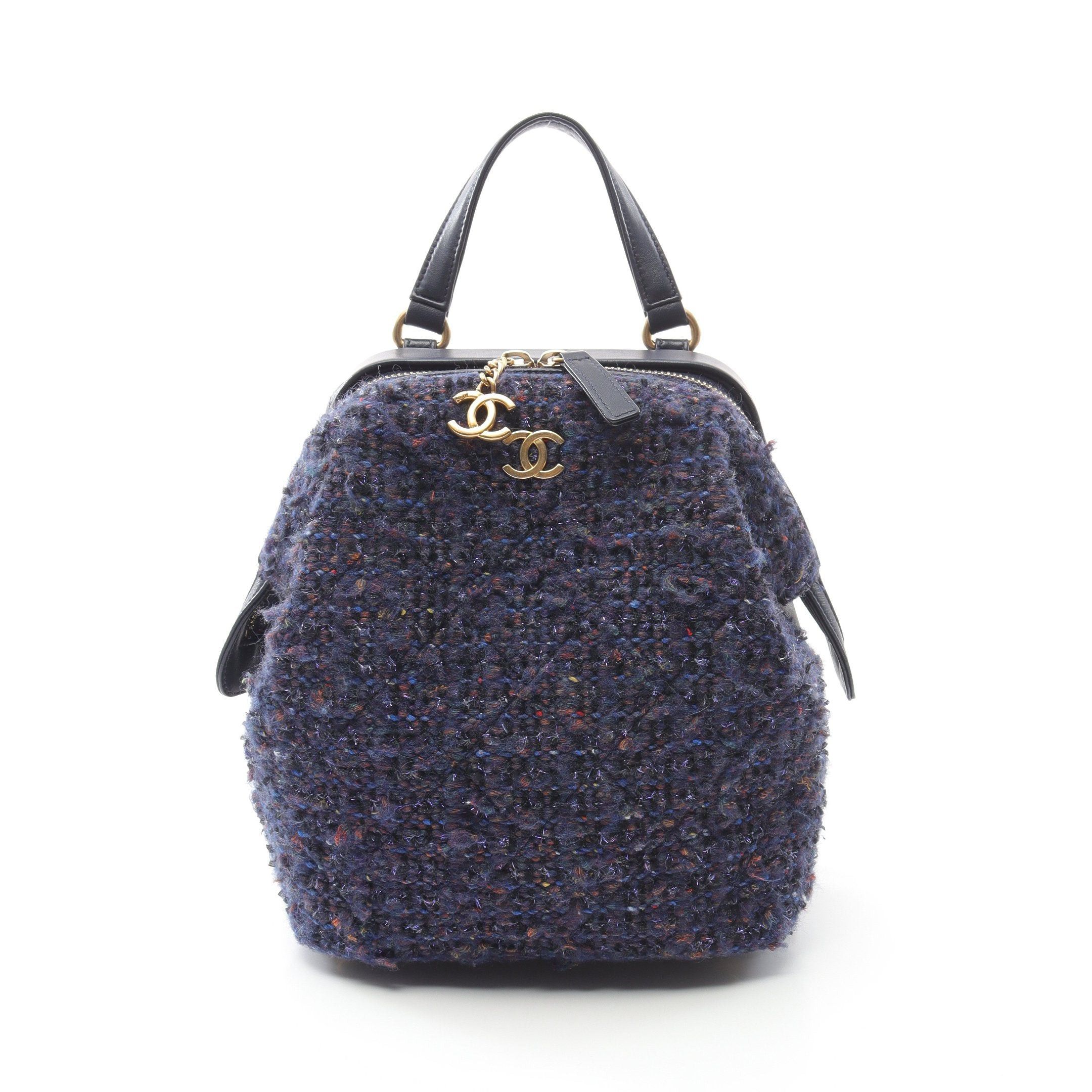Chanel Chanel Backpack Rucksack Tweed Leather Navy Multicolor Gold Hardware Size ONE SIZE - 1 Thumbnail