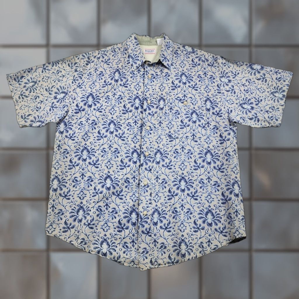 Bugle Boy VINTAGE Bugle Boy Company Shirt Mens Medium Beige Blue Floral Short Sleeve Button Up Size US M / EU 48-50 / 2 - 1 Thumbnail