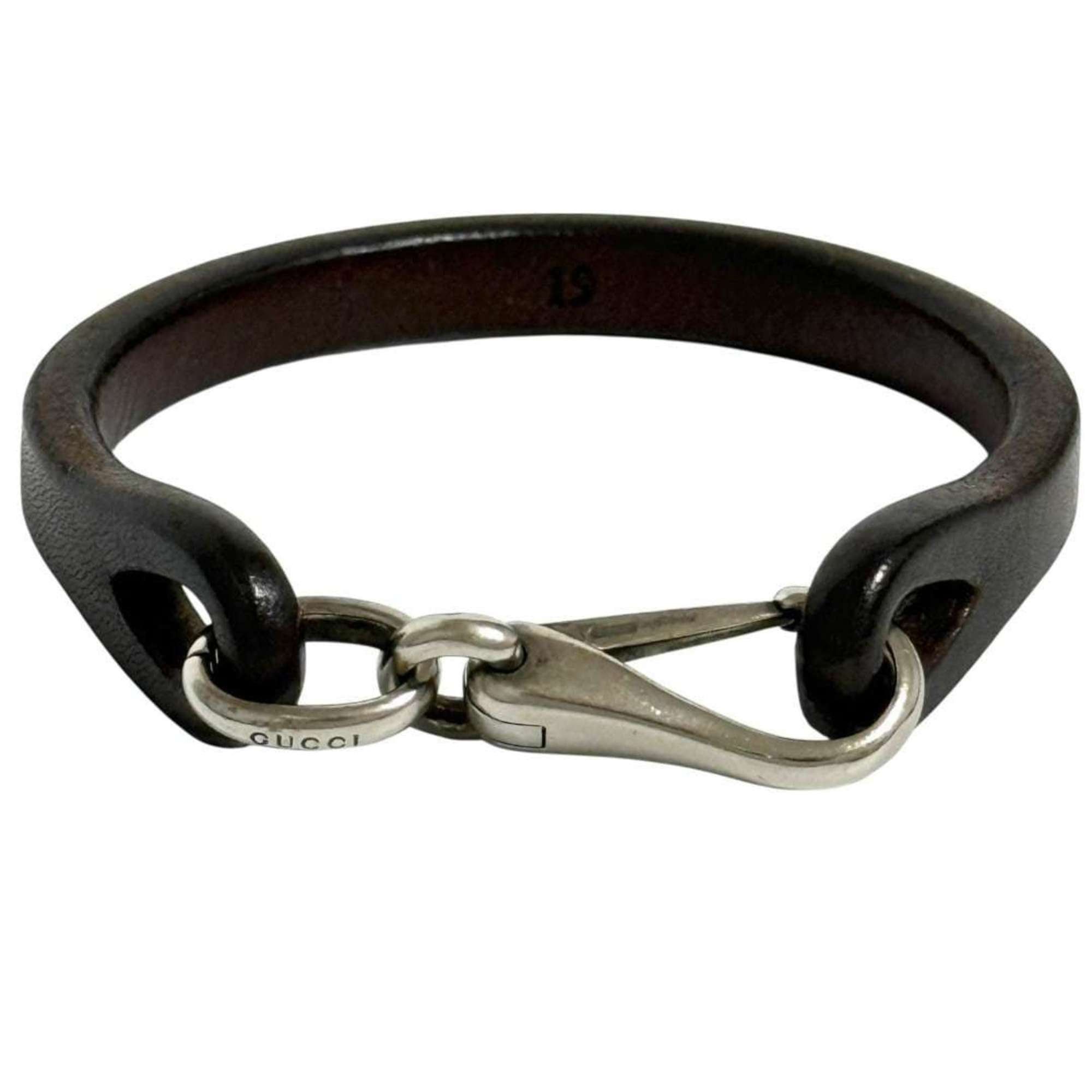 Gucci Gucci men's bracelet silver leather dark brown Size ONE SIZE - 1 Thumbnail