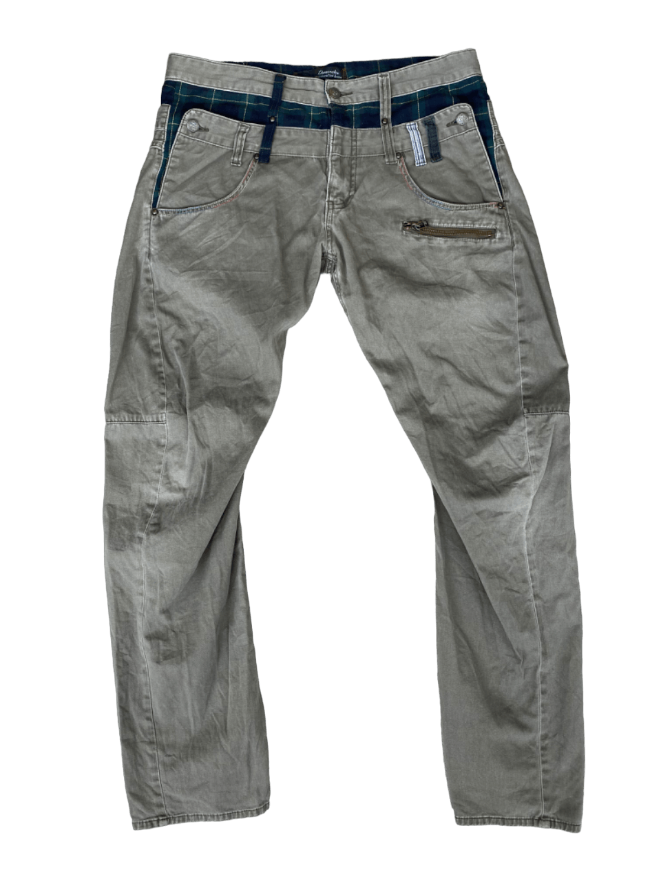 image of Archival Clothing Japanese Dominate Doublewaist Multipocket Pants Distressed in Grey (Size 35)