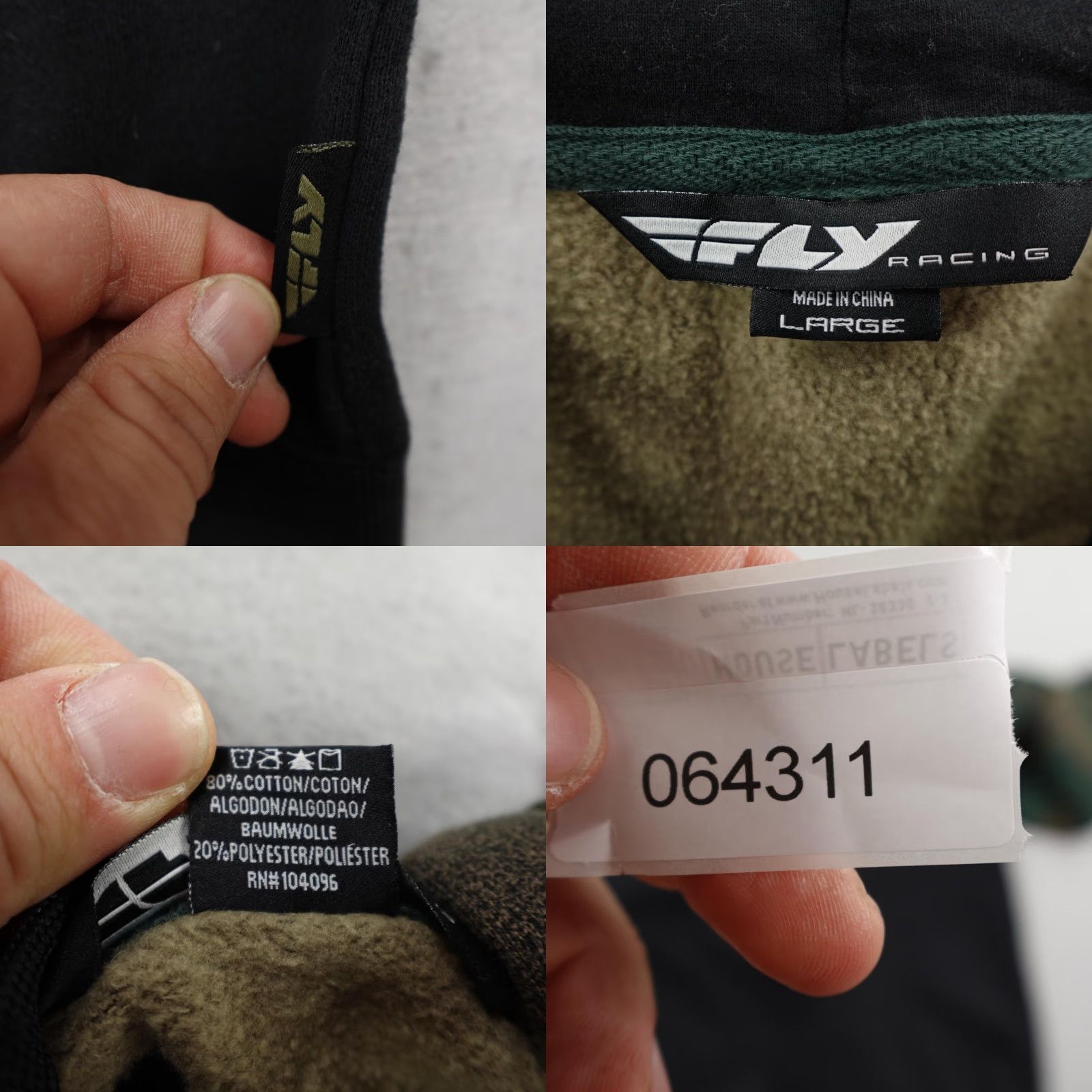 Fly Racing Hoodie Mens Large Black Green Camo Full Zip Sweatshirt Motocross BMX