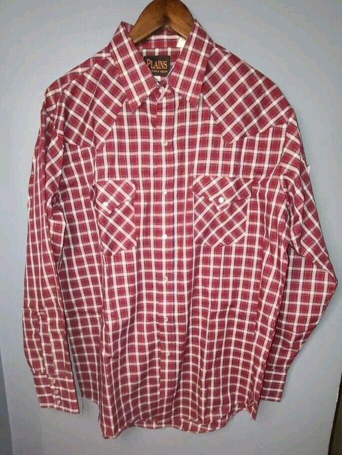 Designer Plains Western Wear Pearl Snap Large Burgundy Men's Size US L / EU 52-54 / 3 - 1 Thumbnail