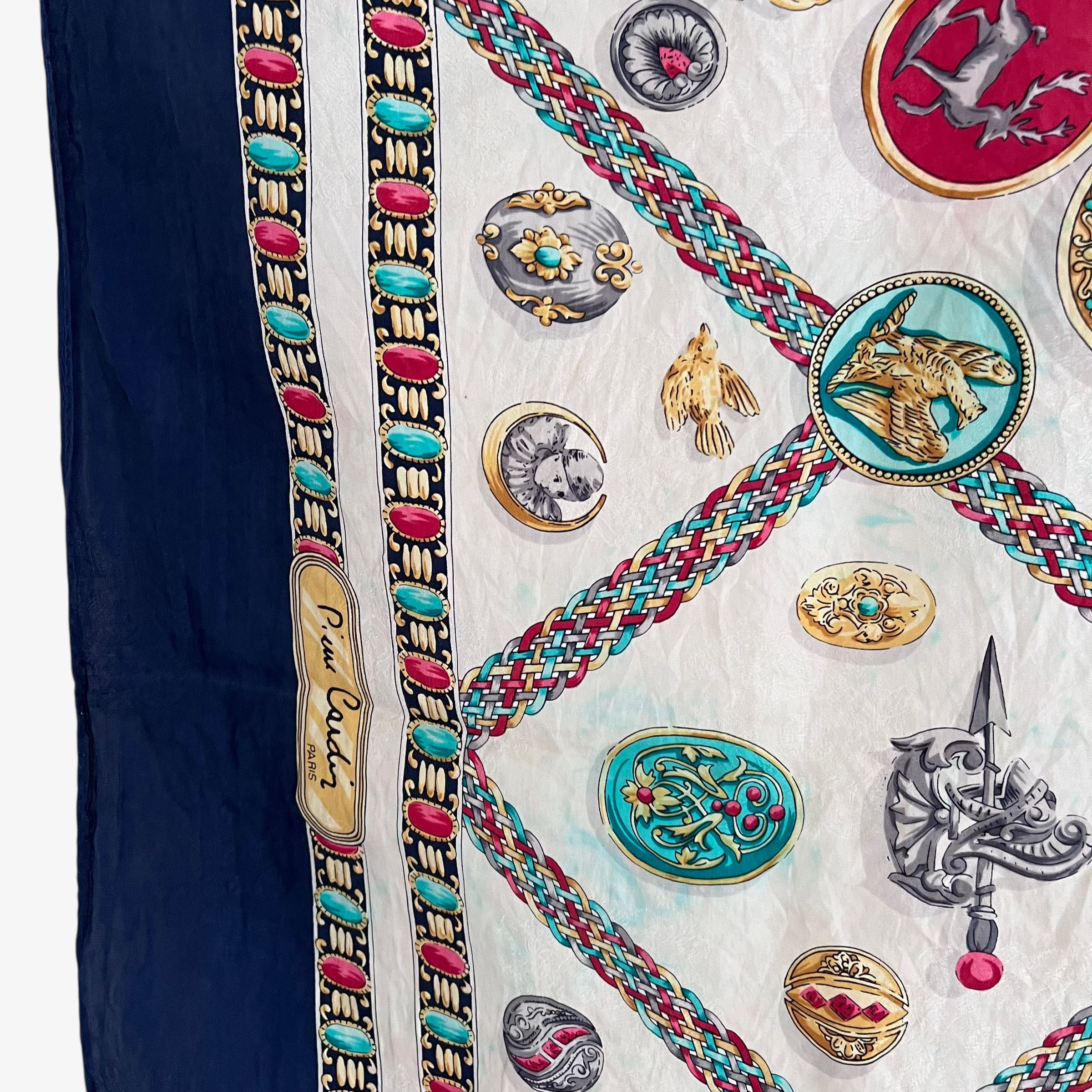 Pierre Cardin Vintage 90s Pierre Cardin Jewelled Print Silk Scarf Size ONE SIZE - 3 Thumbnail