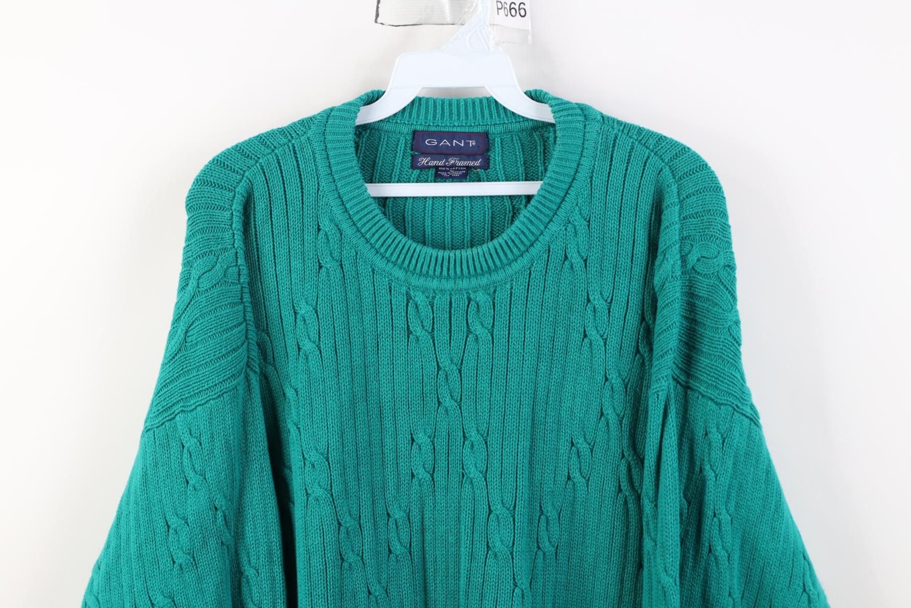Vintage Vintage 90s Streetwear Chunky Cotton Knit Sweater Teal Size US L / EU 52-54 / 3 - 2 Thumbnail