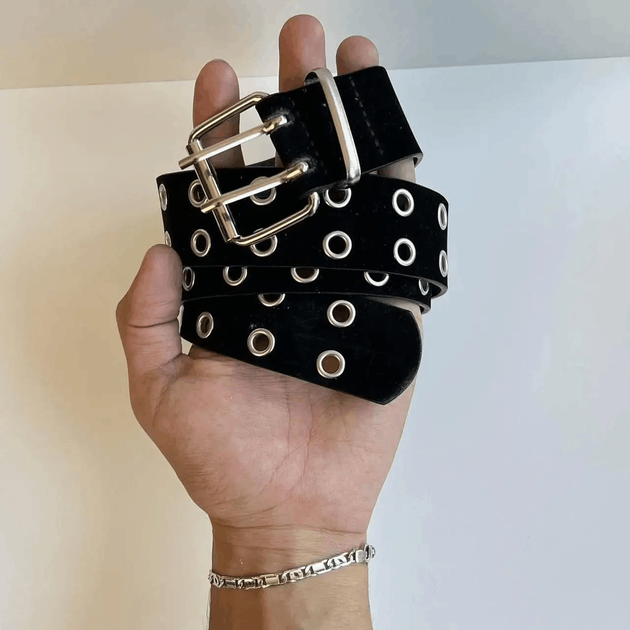 Japanese Brand y2k 2000s round studded black silver velour grunge emo belt Size ONE SIZE - 4 Thumbnail