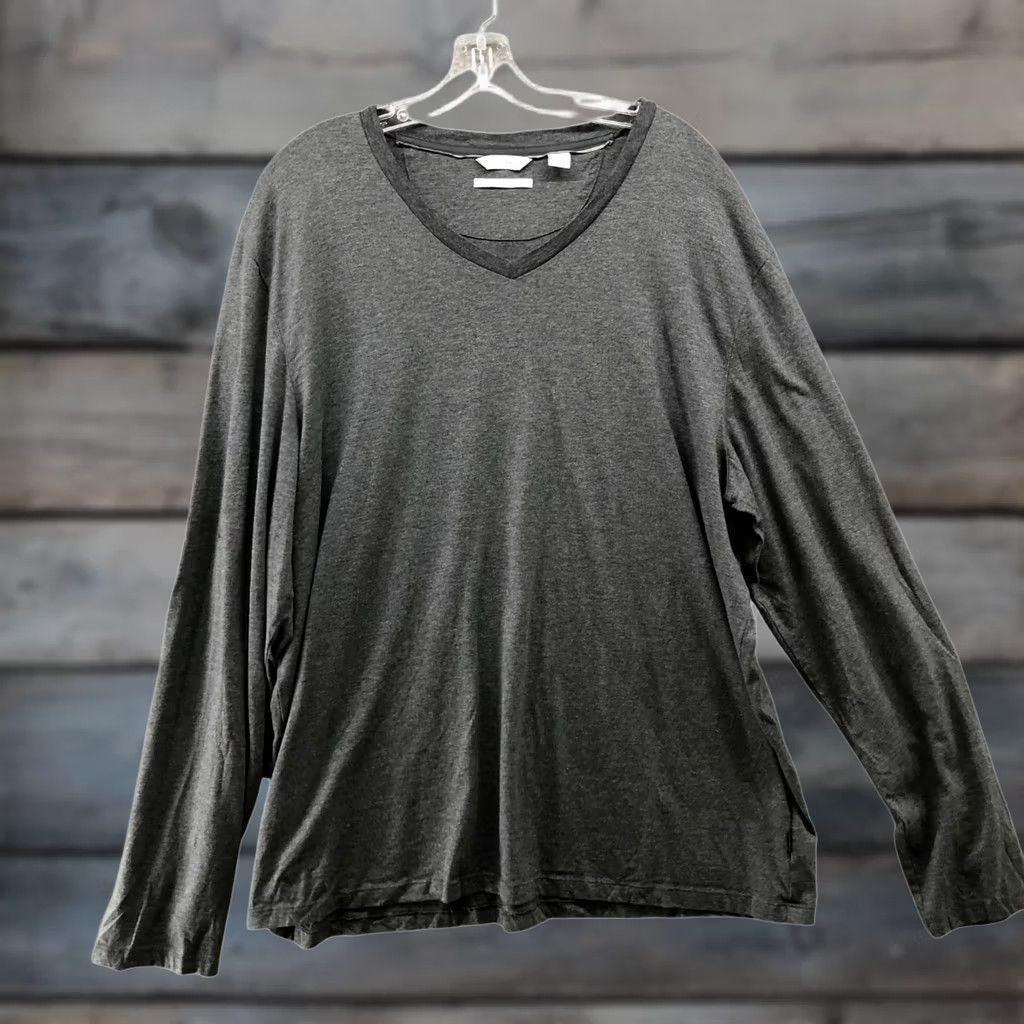 Calvin Klein Calvin Klein Liquid Touch Long Sleeve T Shirt Mens XXL Gray V-Neck Cotton Size US XXL / EU 58 / 5 - 1 Thumbnail