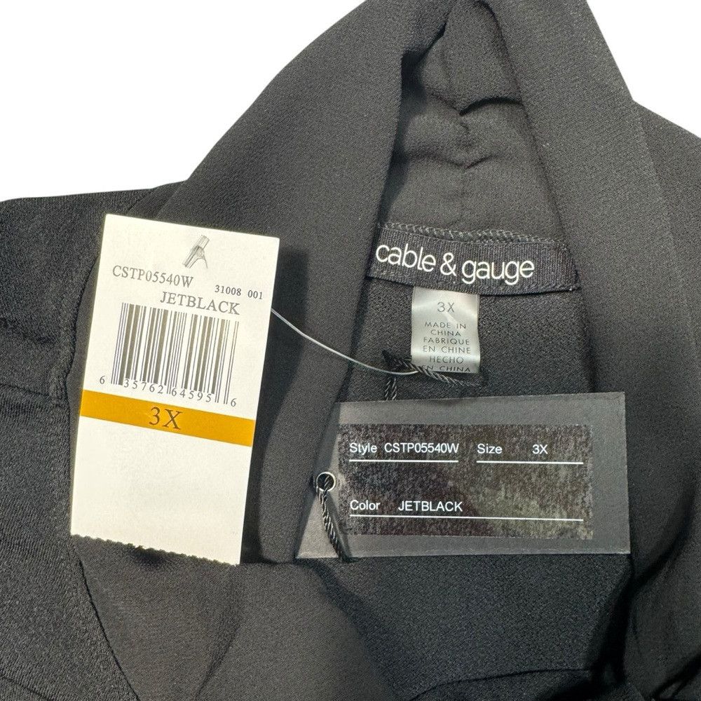 Other NWT New Cable & Gauge Black Sheer Short Sleeve Tie Neck Blo Size 3XL / US 20-22 - 6 Thumbnail