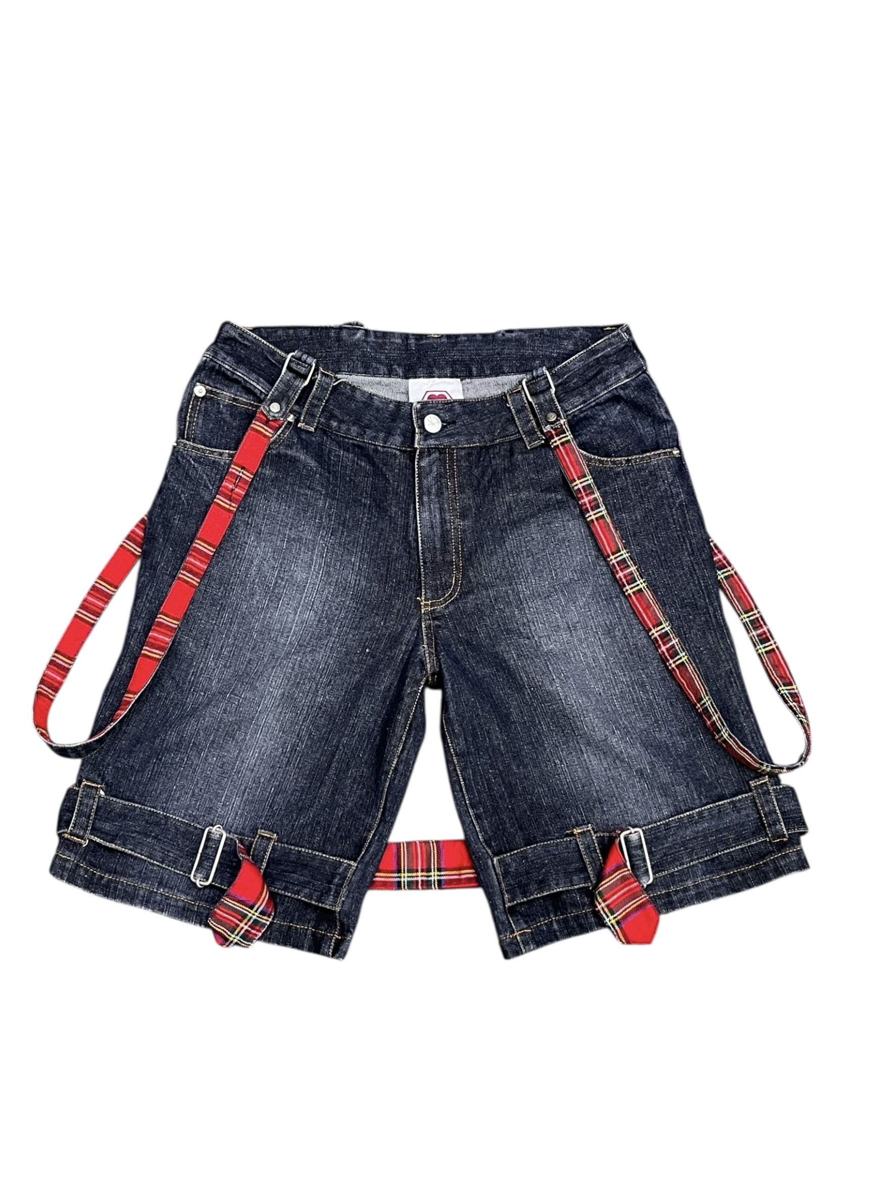 Super Lovers Vtg LOVER'S ROCK Bondage Denim Shorts | Punk Melted Spellout Size US 30 / EU 46 - 3 Thumbnail