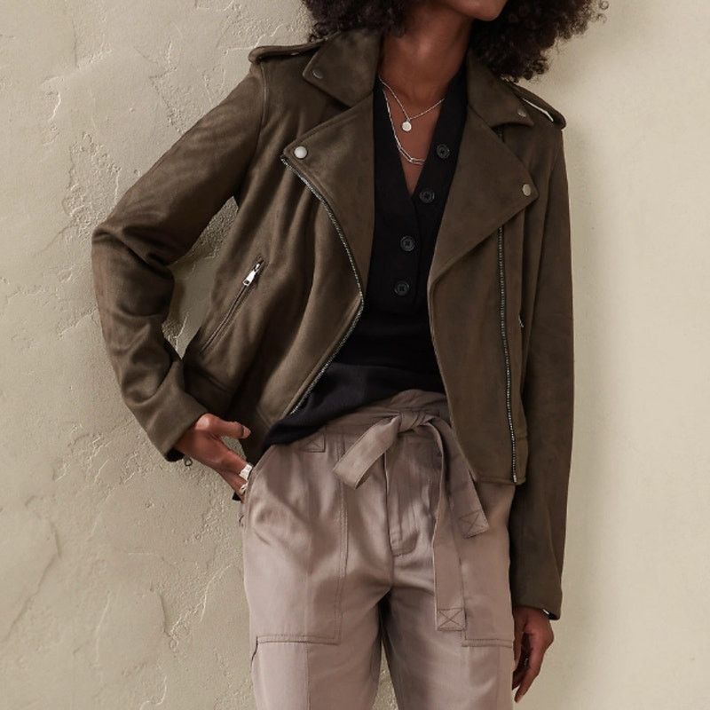 Banana Republic Banana Republic Faux Suede Moto Jacket in Brown, Size S Size S / US 4 / IT 40 - 1 Thumbnail