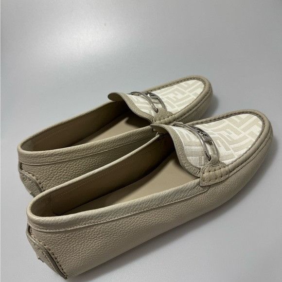 Fendi Fendi O’Lock Monogram-Panel Leather Driving Loafers White Si Size US 11 / EU 44 - 7 Thumbnail