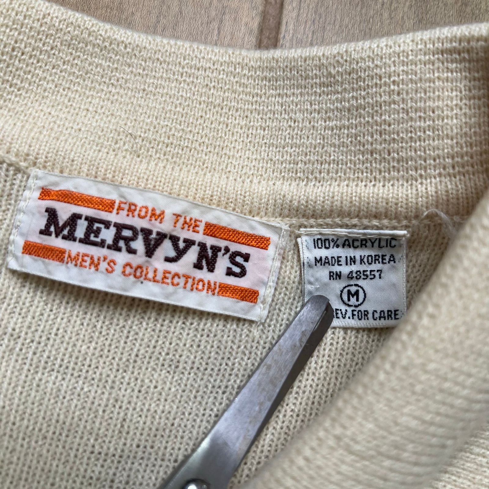Vintage Vintage Mervyns Sweater Mens M Striped Knit Polo 70s Beige Size US M / EU 48-50 / 2 - 8 Thumbnail