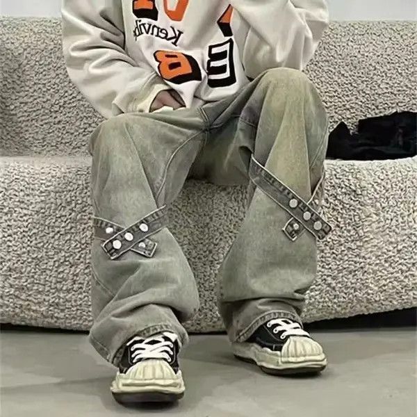 VIBE Y2k knee button grey washed jeans Size US 34 / EU 50 - 1 Thumbnail