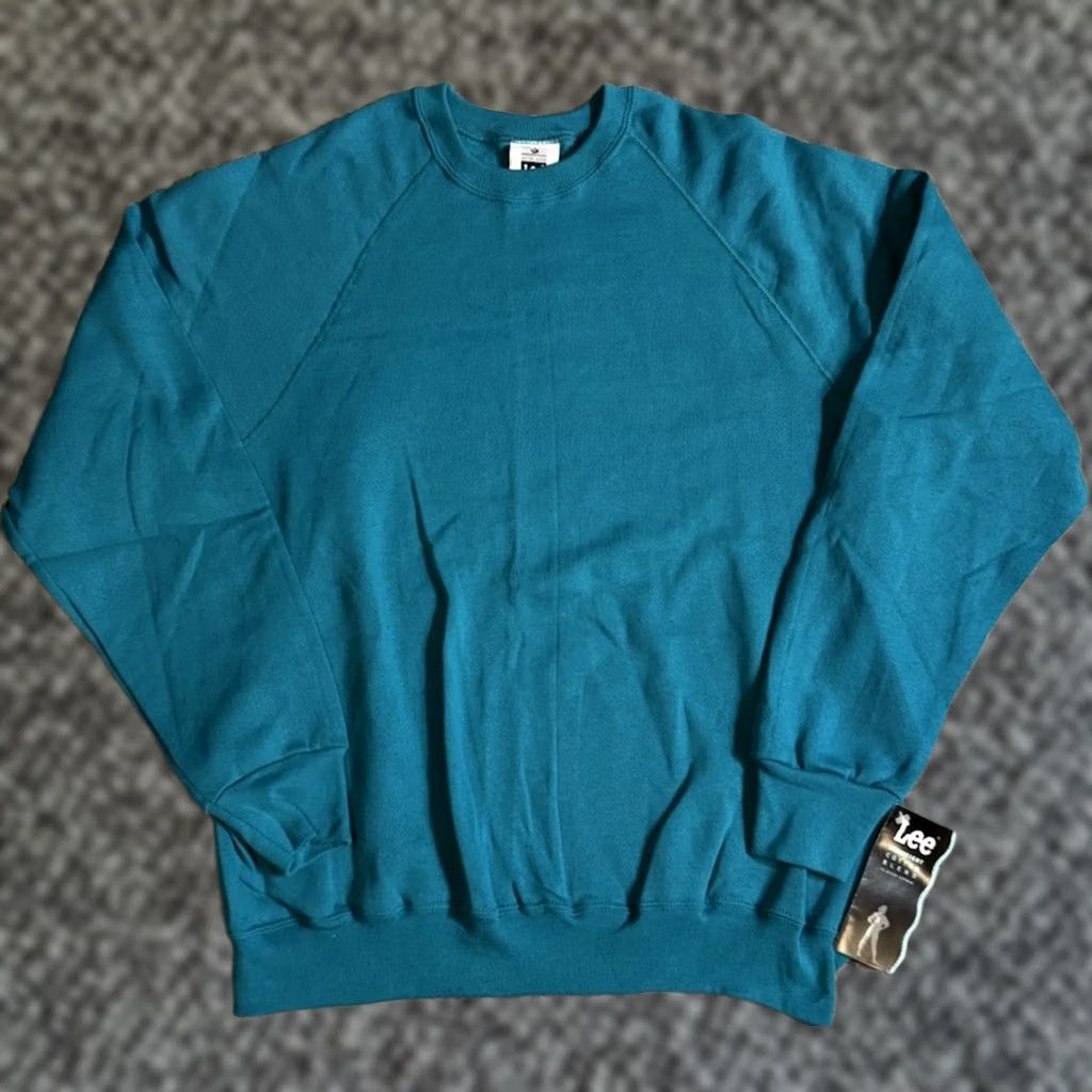 Lee VINTAGE Lee Sweatshirt Crew Neck Teal XL Men 90s Pullover Cotton Blend Crewneck Long Sleeve, All Seasons, Gym & Training, USA, Teal, Solid Size US XL / EU 56 / 4 - 1 Thumbnail