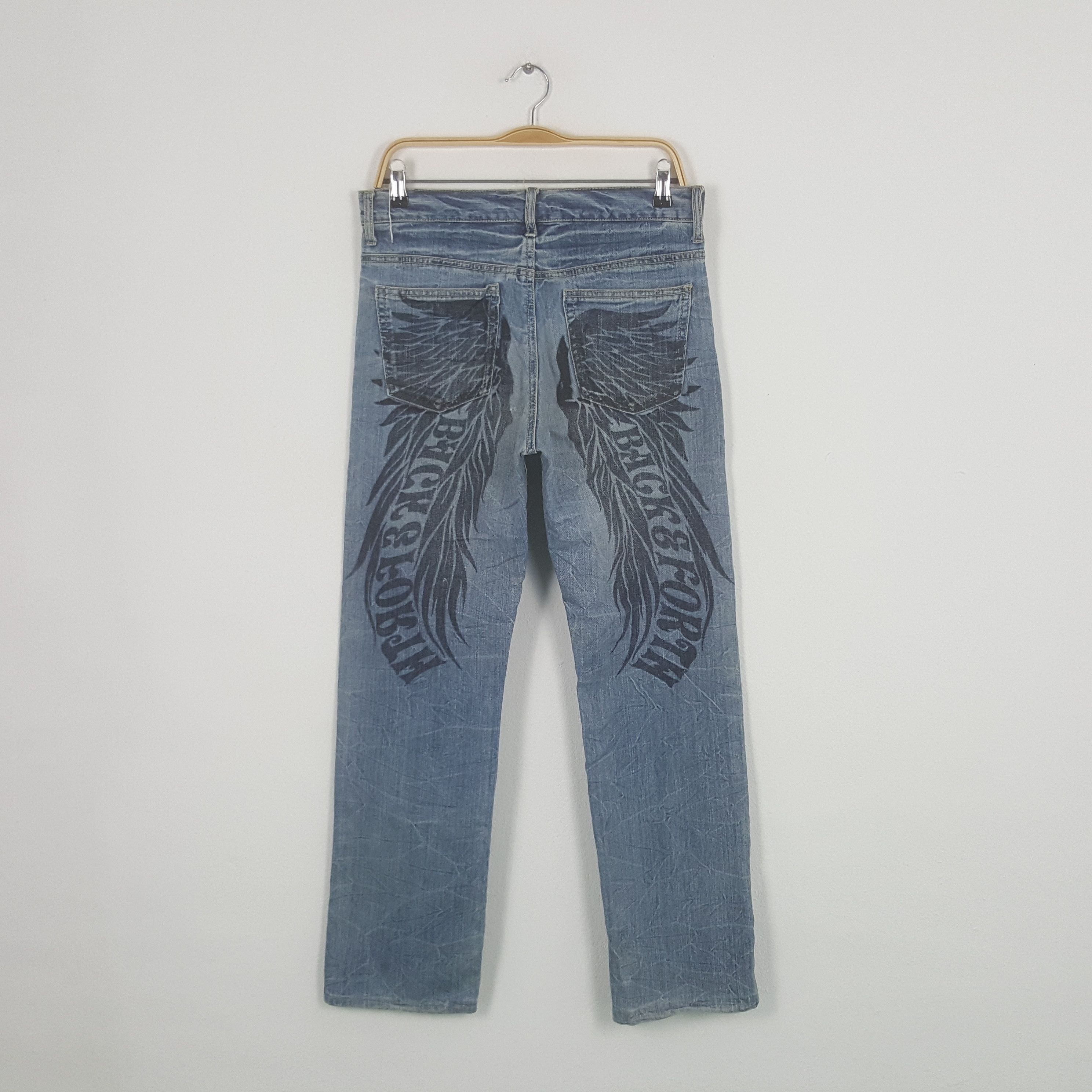 Japanese Brand Vintage Back & Forth Back Print Punk Style Denim Jeans Size US 31 - 1 Thumbnail