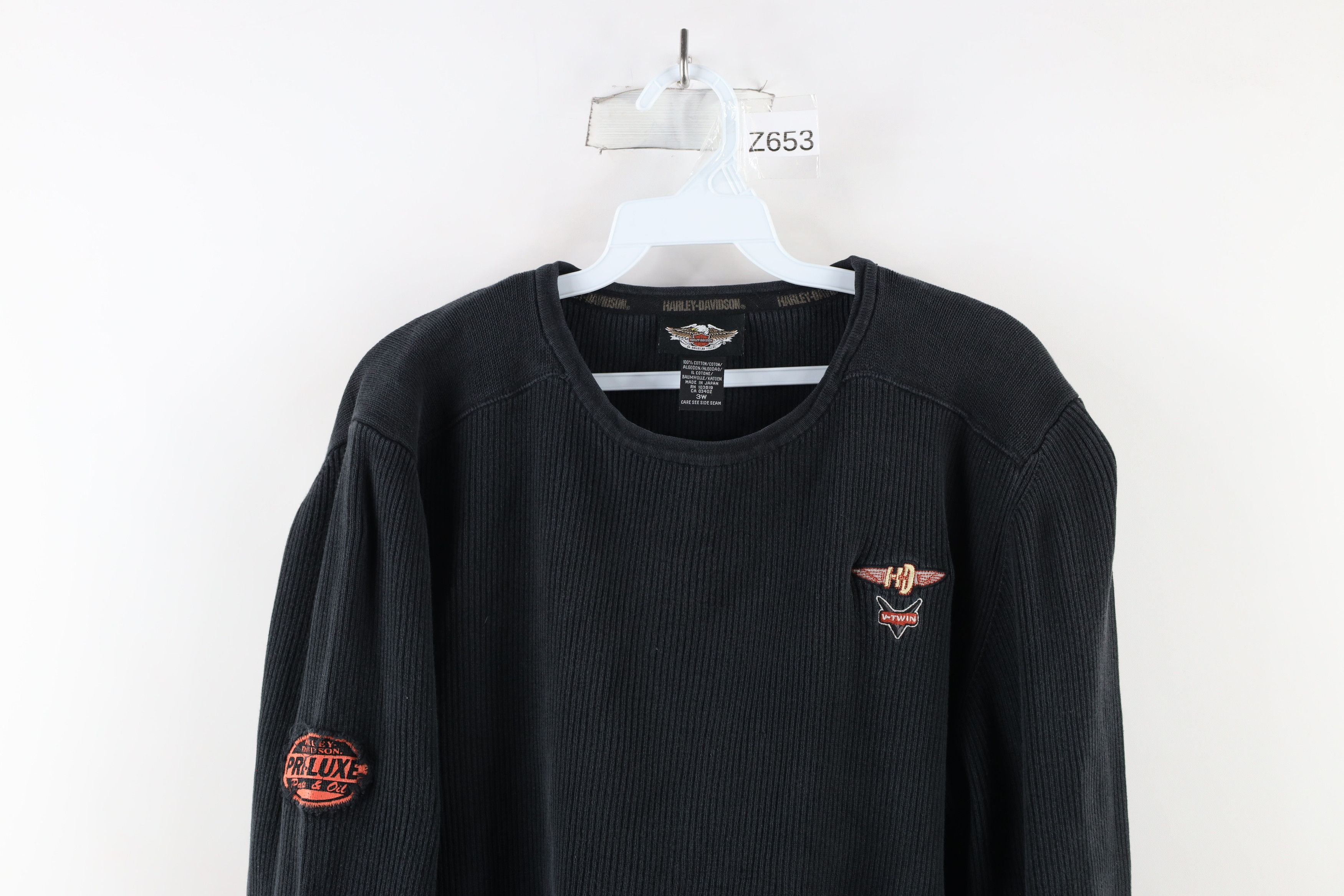Harley Davidson × Vintage Vintage 90s Harley Davidson Out Ribbed Knit Sweater Black Size 3XL / US 20-22 - 2 Thumbnail