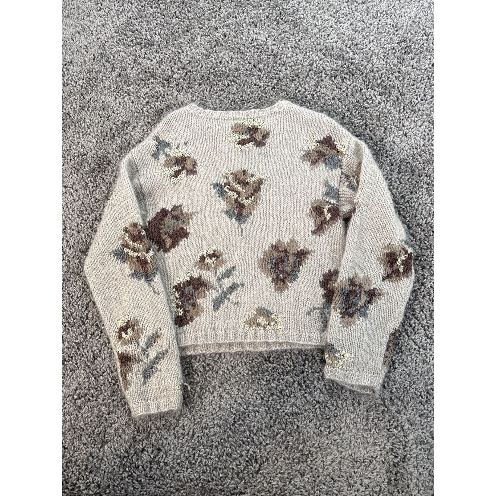Express VINTAGE Express Sweater Womens M Brown Mohair Knit Floral 90s Pullover Crew Neck Chunky Size M / US 6-8 / IT 42-44 - 5 Thumbnail