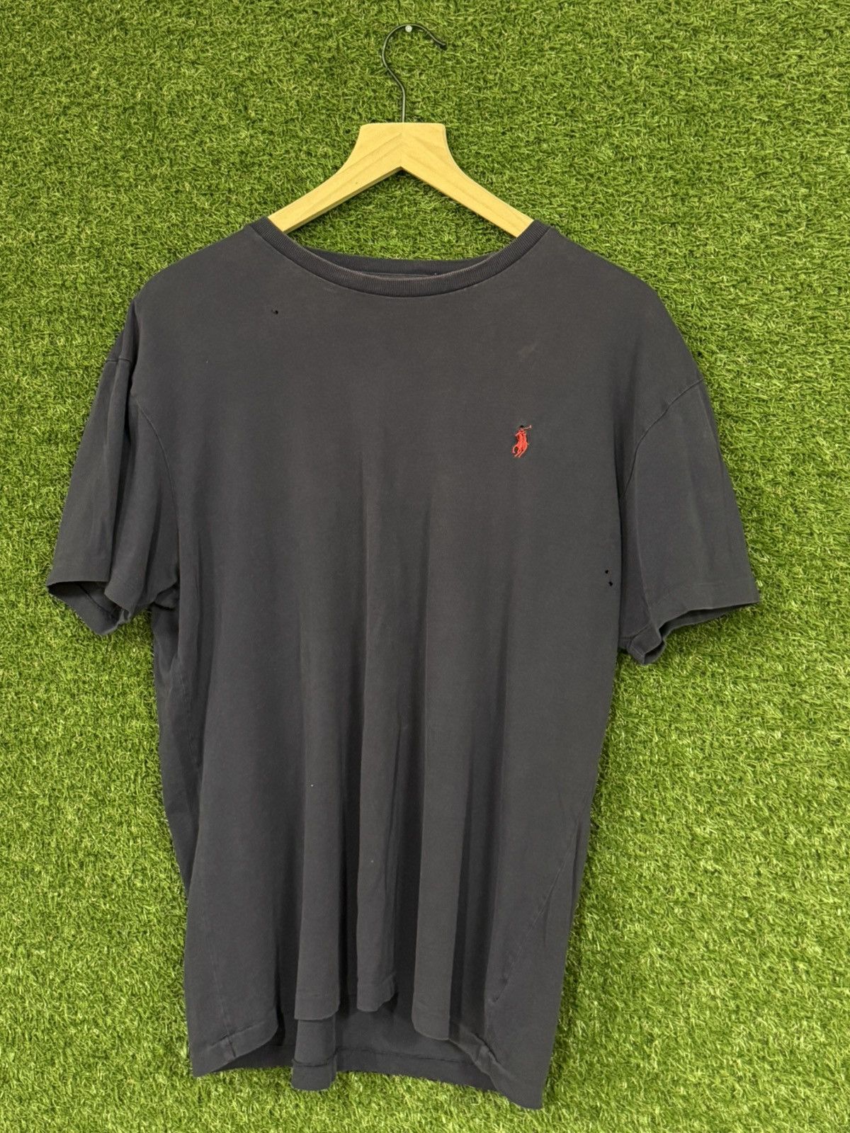Distressed Dark Navy Polo Ralph Lauren Red Pony Logo Tee