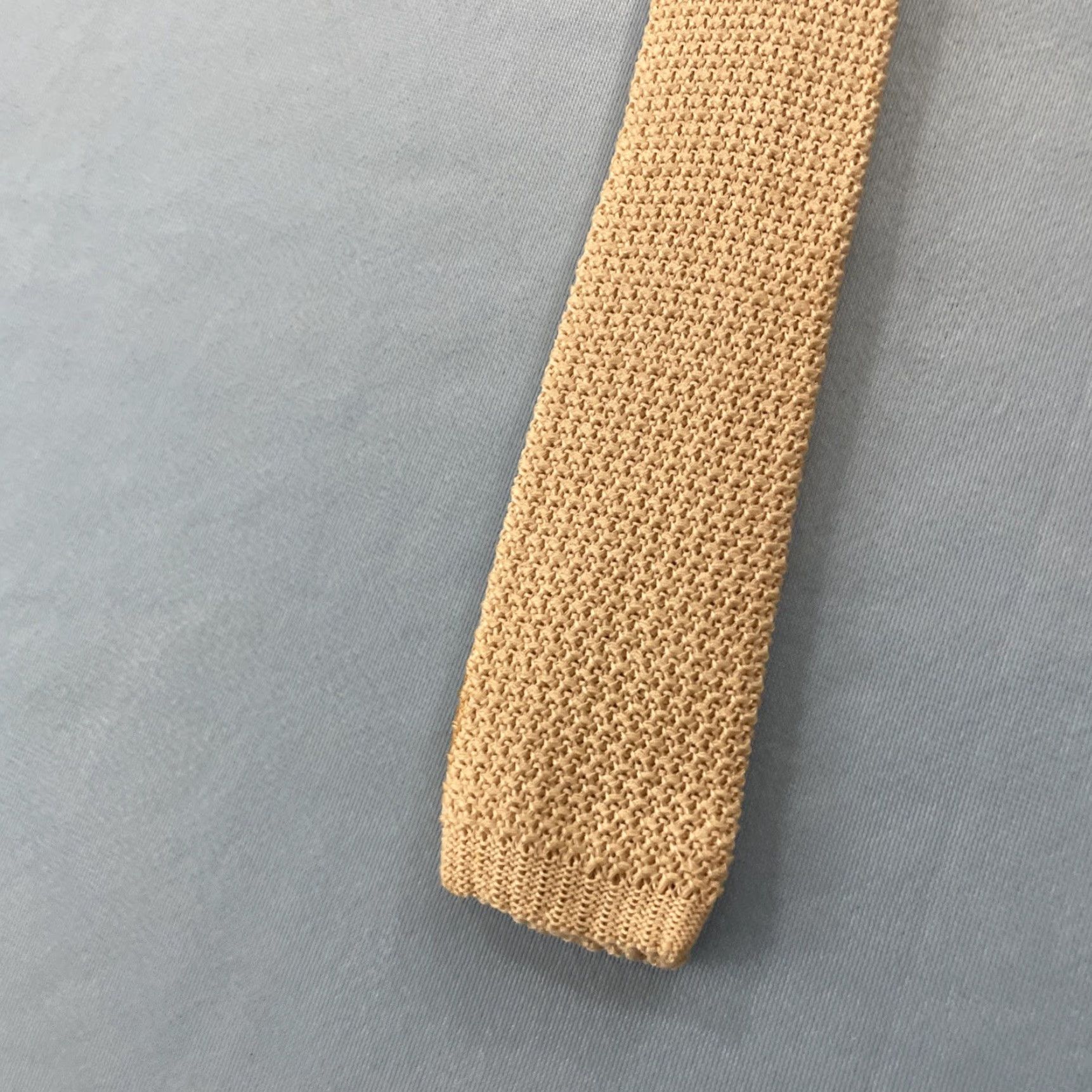 Vintage Vtg 1960 Square Tip Skinny Necktie Cream Brown 100% Cotton Knit Tie 2x52 Read Tie, Vintage, 1960s, Brown, Cream, Knit, Skinny, Men, One Size Size ONE SIZE - 4 Thumbnail