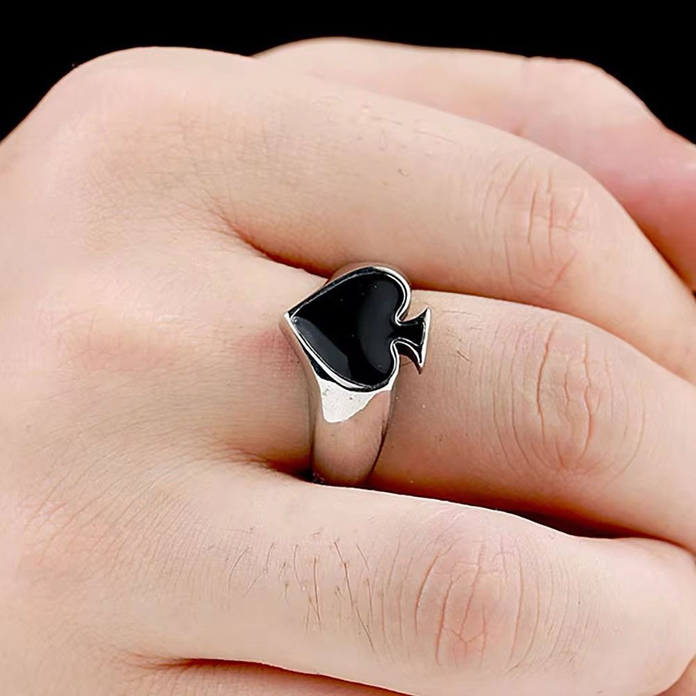 Jewelry × Vintage Black Spade Lucky Stainless Ring Size ONE SIZE - 3 Thumbnail
