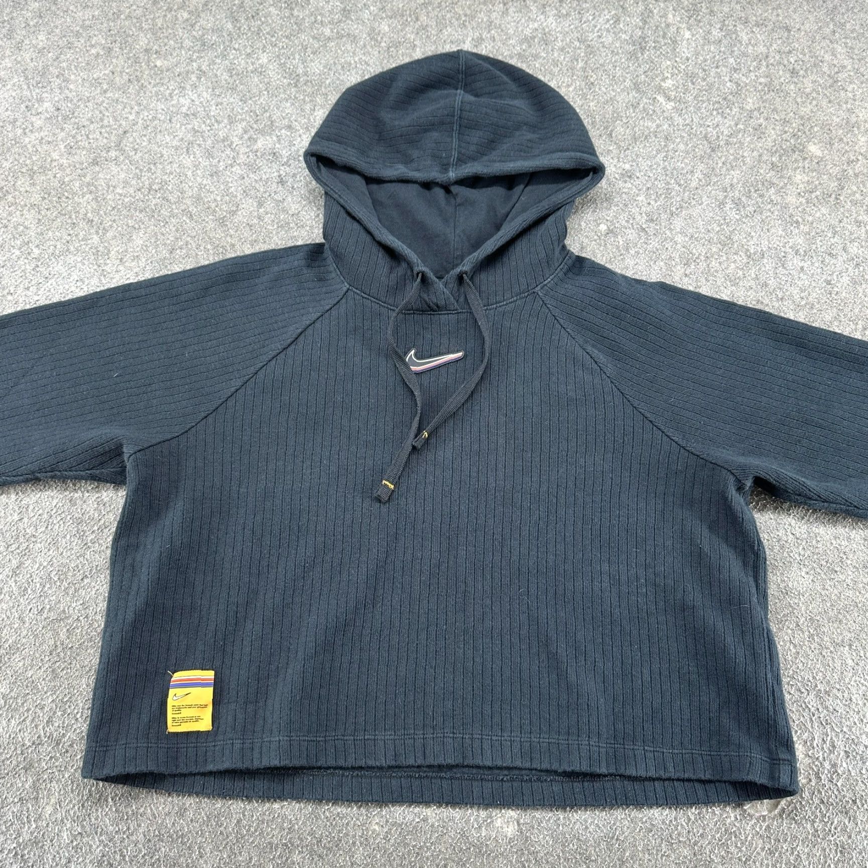 Nike Nike Hoodie Womens L Black Spellout Pullover Cropped Center Swoosh Ribbed Knit Size L / US 10 / IT 46 - 3 Thumbnail
