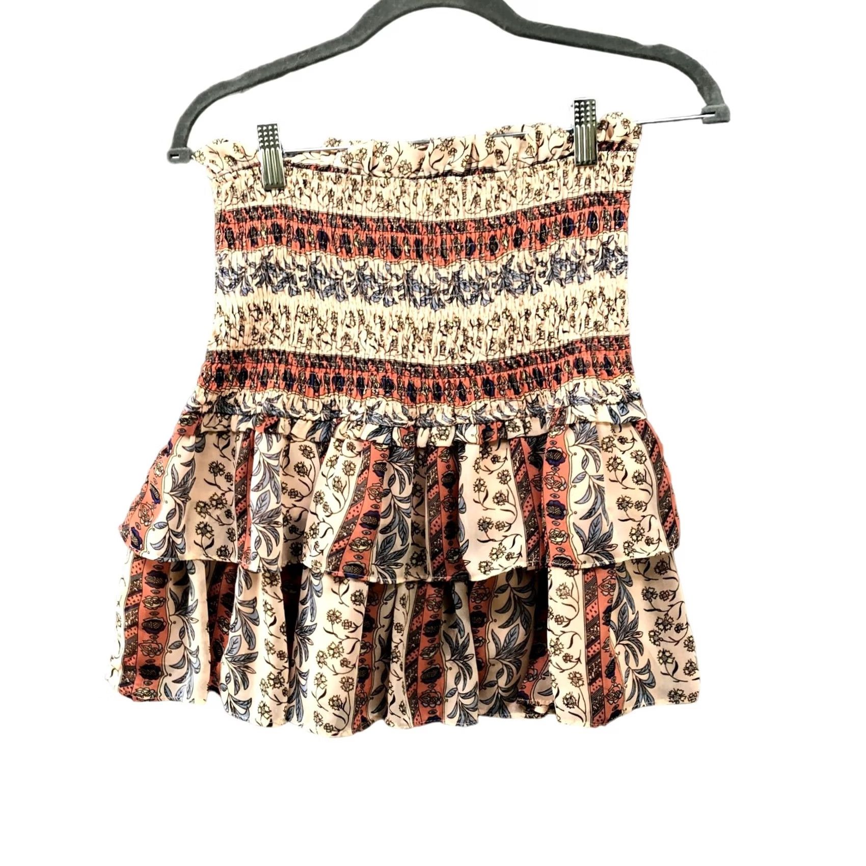 Vintage Allison New York Womens Skirt Size S Peach Pull On Smocked Tiered Ruffle Bohemian Short Mini Size 28" / US 6 / IT 42 - 2 Thumbnail