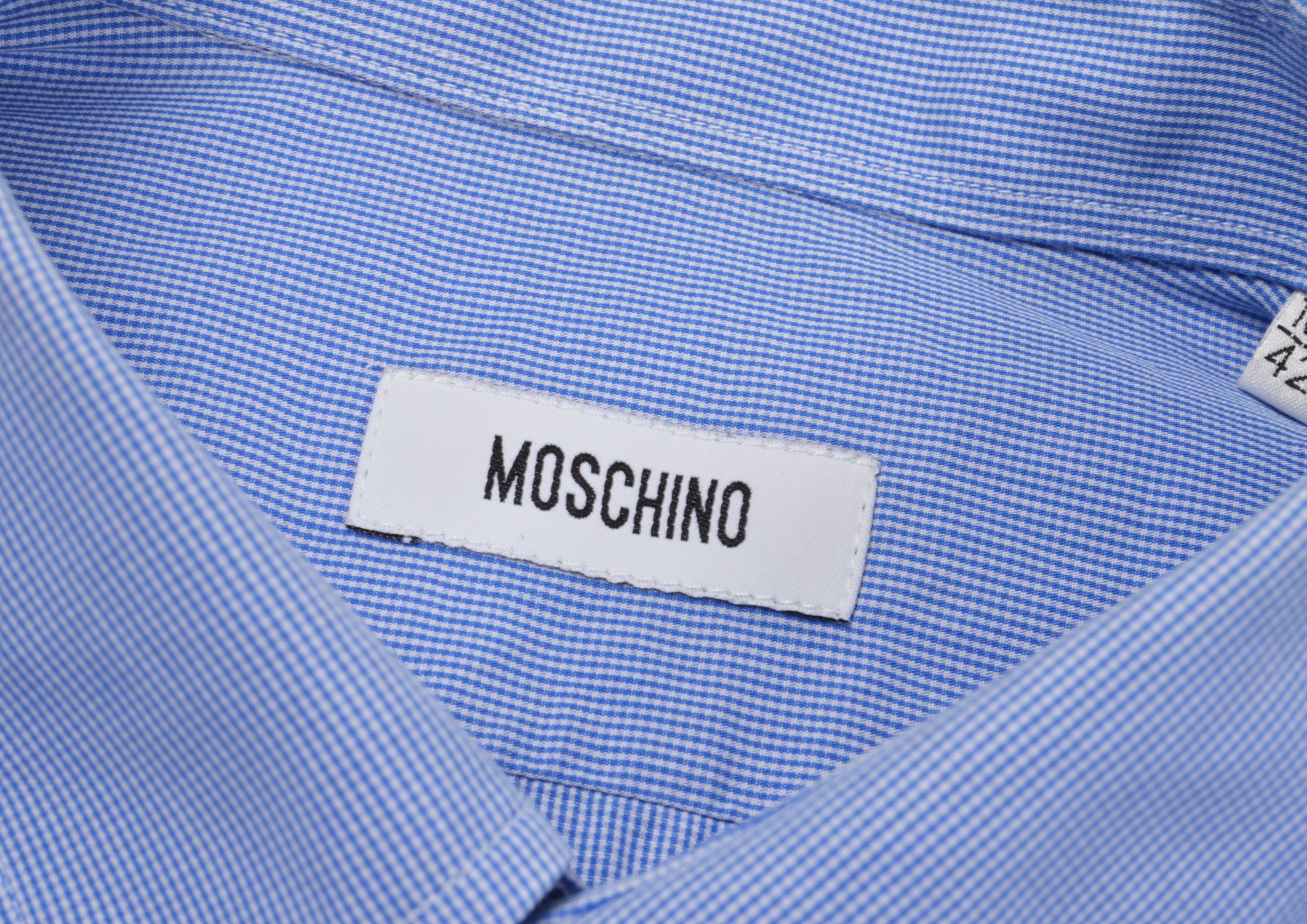 Designer × Moschino Moschino Micro Gingham Red Heart Embroidery Blue Shirt Size US M / EU 48-50 / 2 - 5 Thumbnail