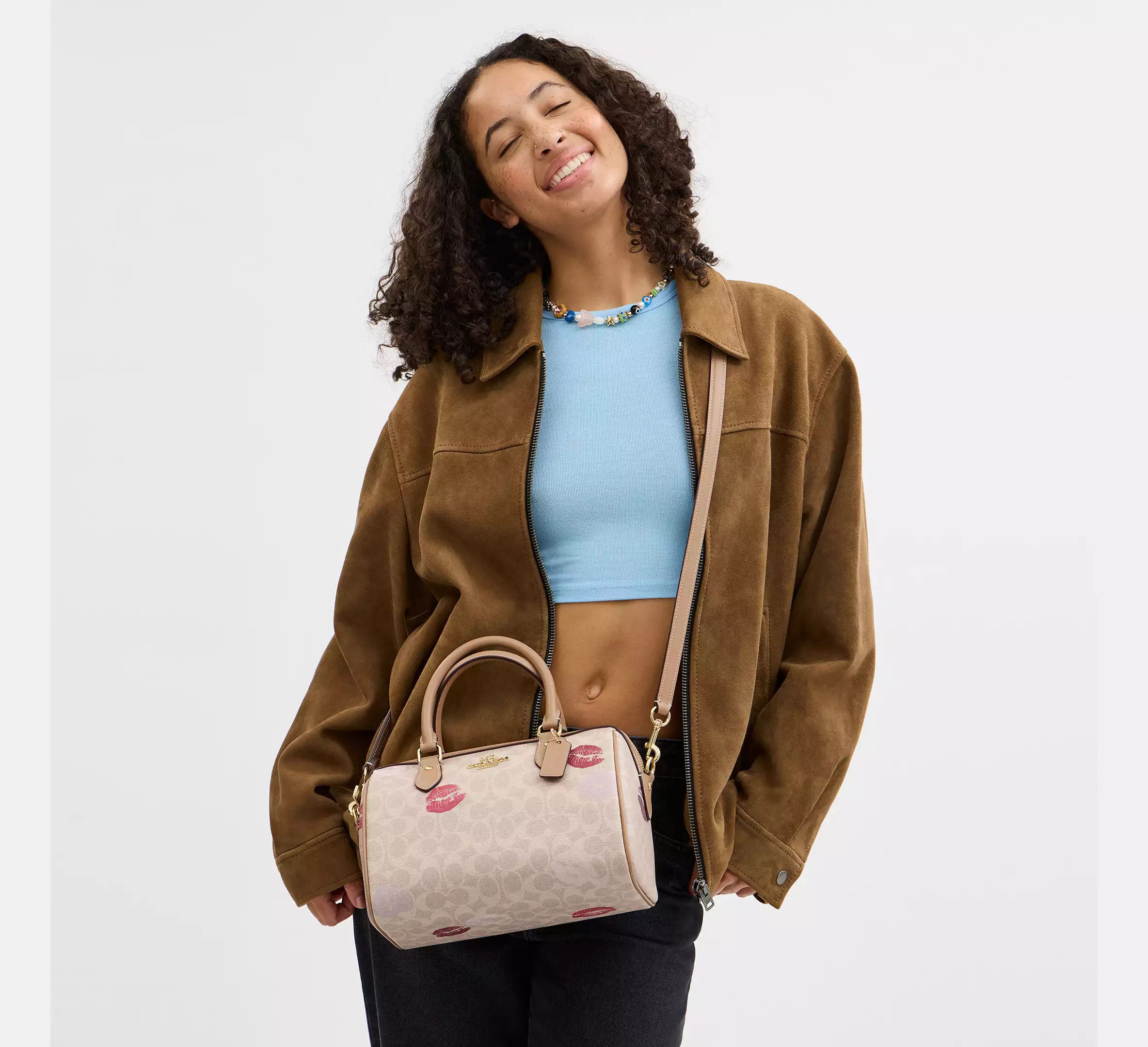 Coach Rowan Satchel Bag With Lips Print CZ934 sand multi color Size ONE SIZE - 7 Thumbnail