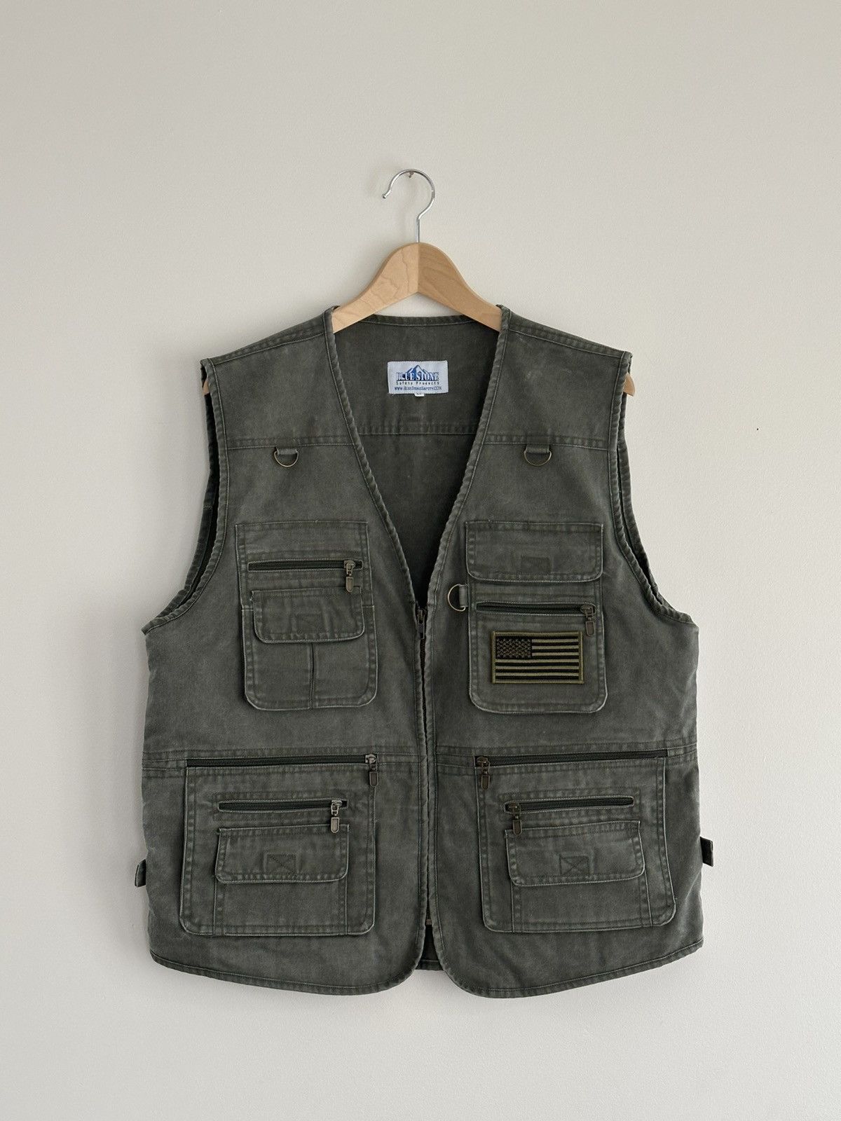 Vintage Vintage Blue Stone Utility Vest USA Flag Patch Olive Green Size US M / EU 48-50 / 2 - 7 Thumbnail