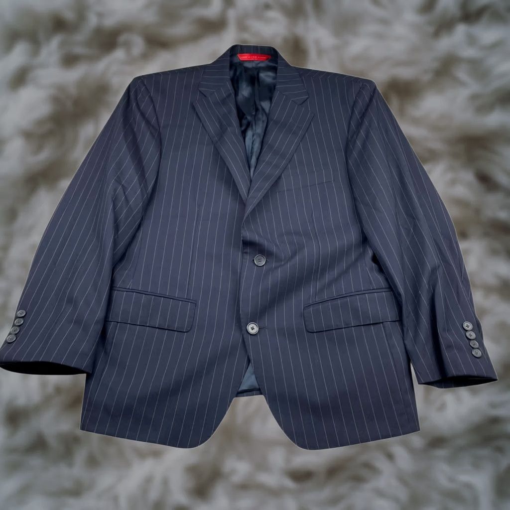 Vintage Samuelsohn Blazer Jacket Navy Blue Stripe 2-Button 42XS Wool Single-Breasted Notch Lapel Mens Regular Short Vintage: No Size 42R - 1 Thumbnail