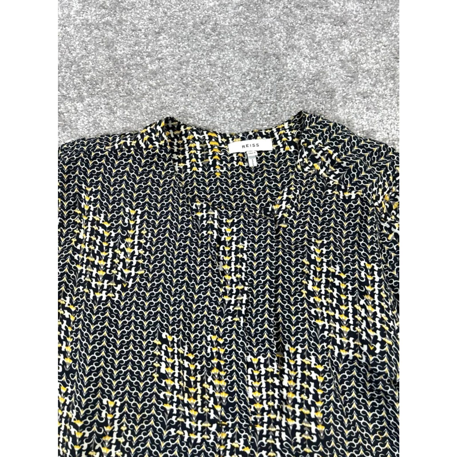 Reiss VINTAGE Reiss Shirt Womens 8 Black Yellow White Blouse Size M / US 6-8 / IT 42-44 - 2 Thumbnail