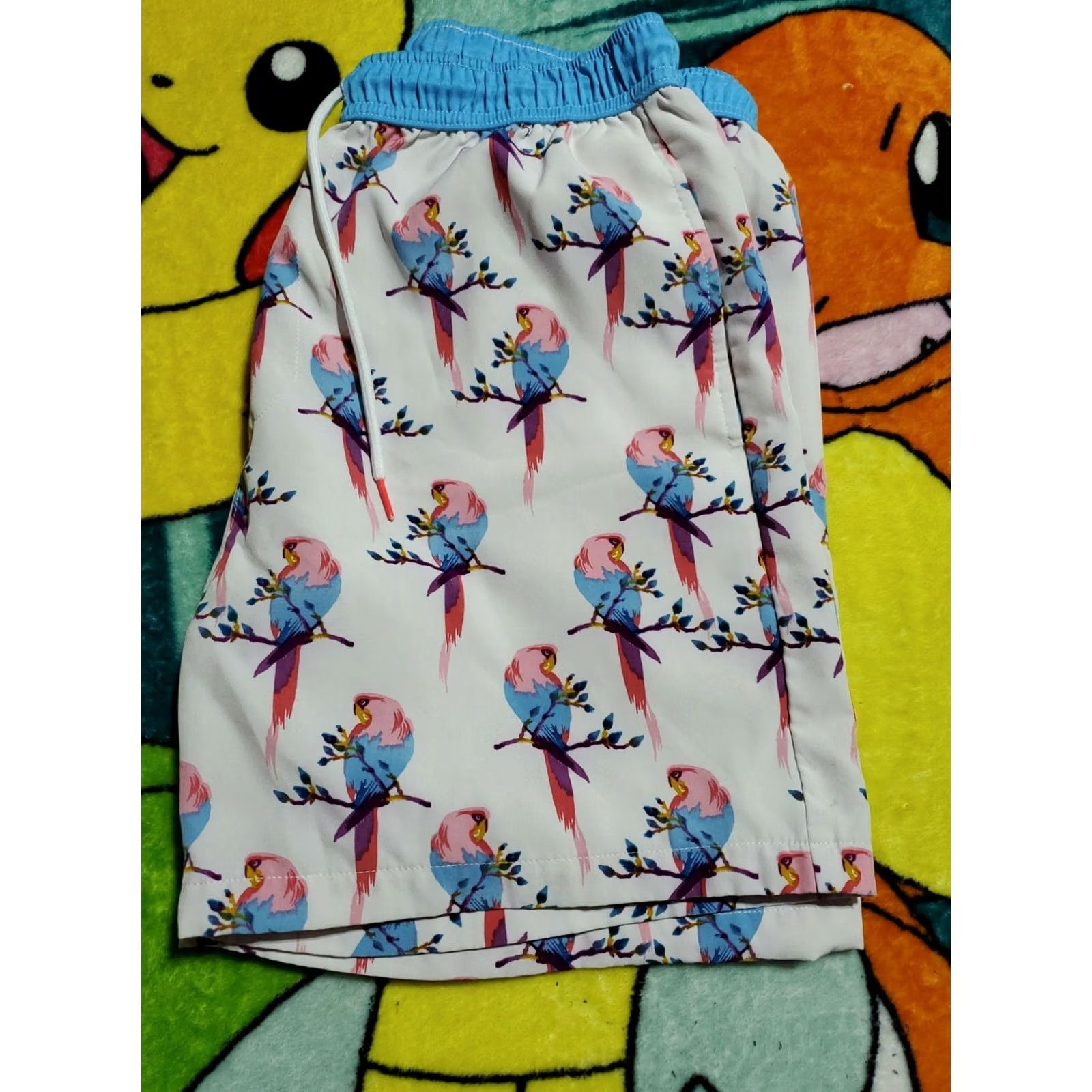 Vintage Public Record Maccaw Parrot Hybrid Shorts L Regular 28x5 White Pink Blue Pockets Lined Elastic Waist Drawstring Casual Mens Womens Unisex Adults Size US 33 - 4 Thumbnail