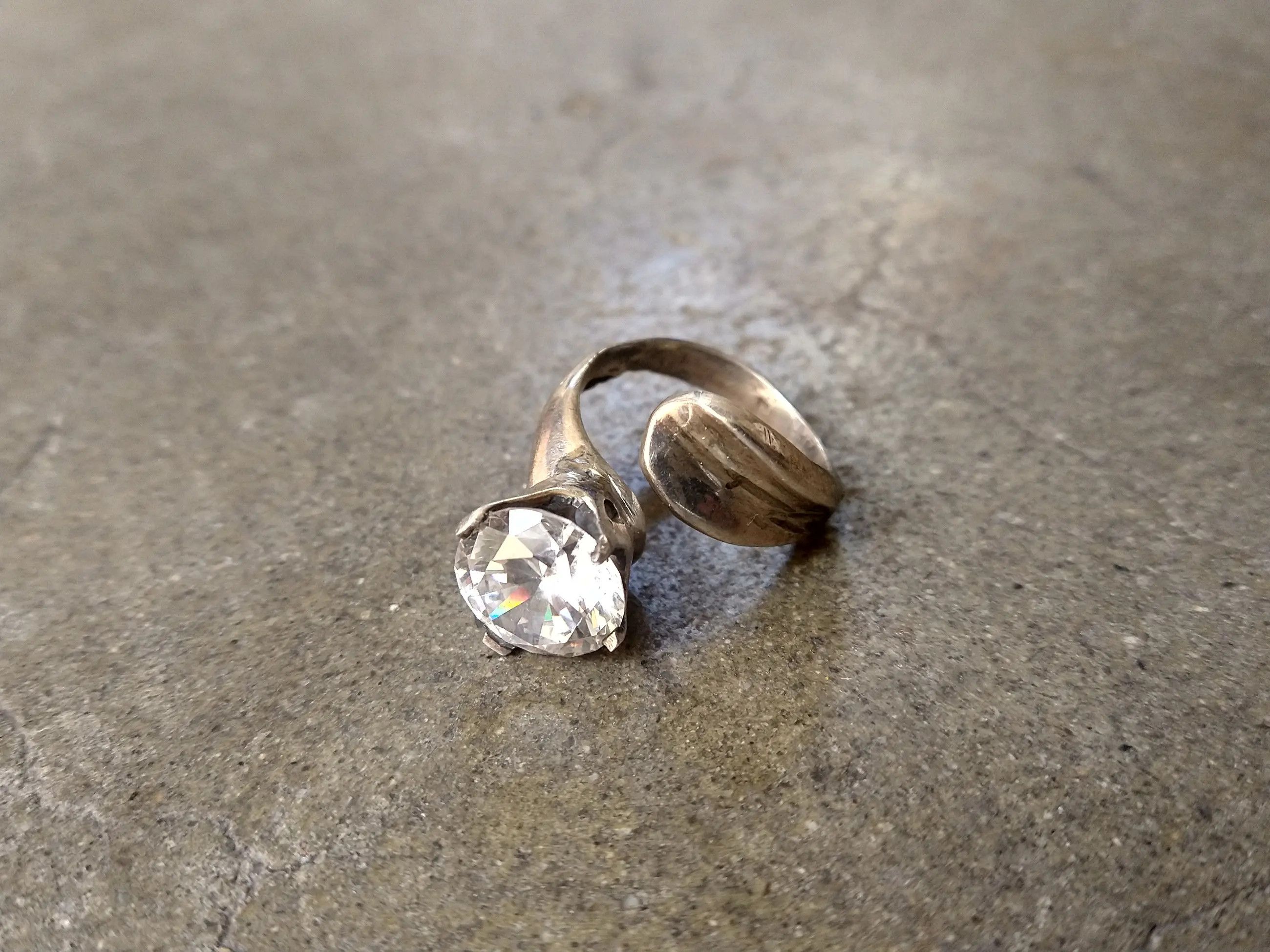 Sterling Silver Vintage Sterling Silver Ring Size 8 Modern Clear CZ Size ONE SIZE - 1 Thumbnail