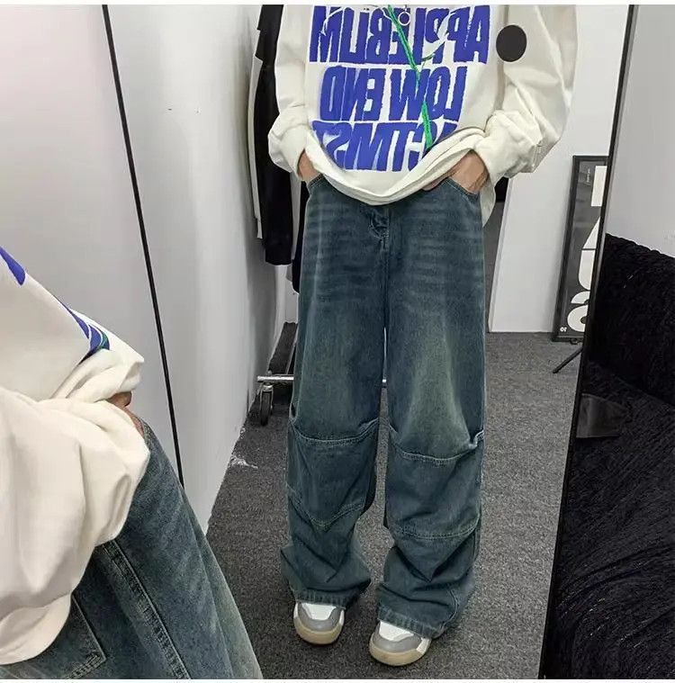 Japanese Brand Retro washed casual patchwork straight leg jeans Size US 32 / EU 48 - 3 Thumbnail