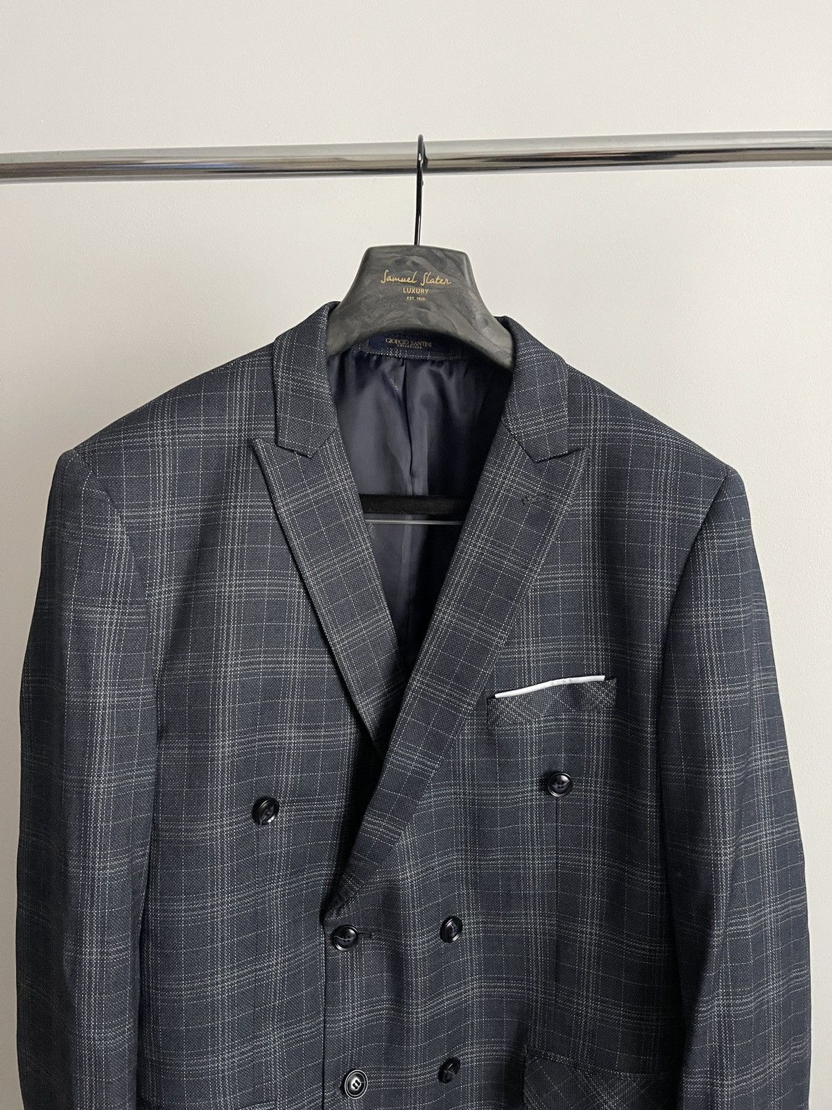 Vintage Double-breasted jacket dark blue giorgio santini collezione Size 46R - 2 Thumbnail