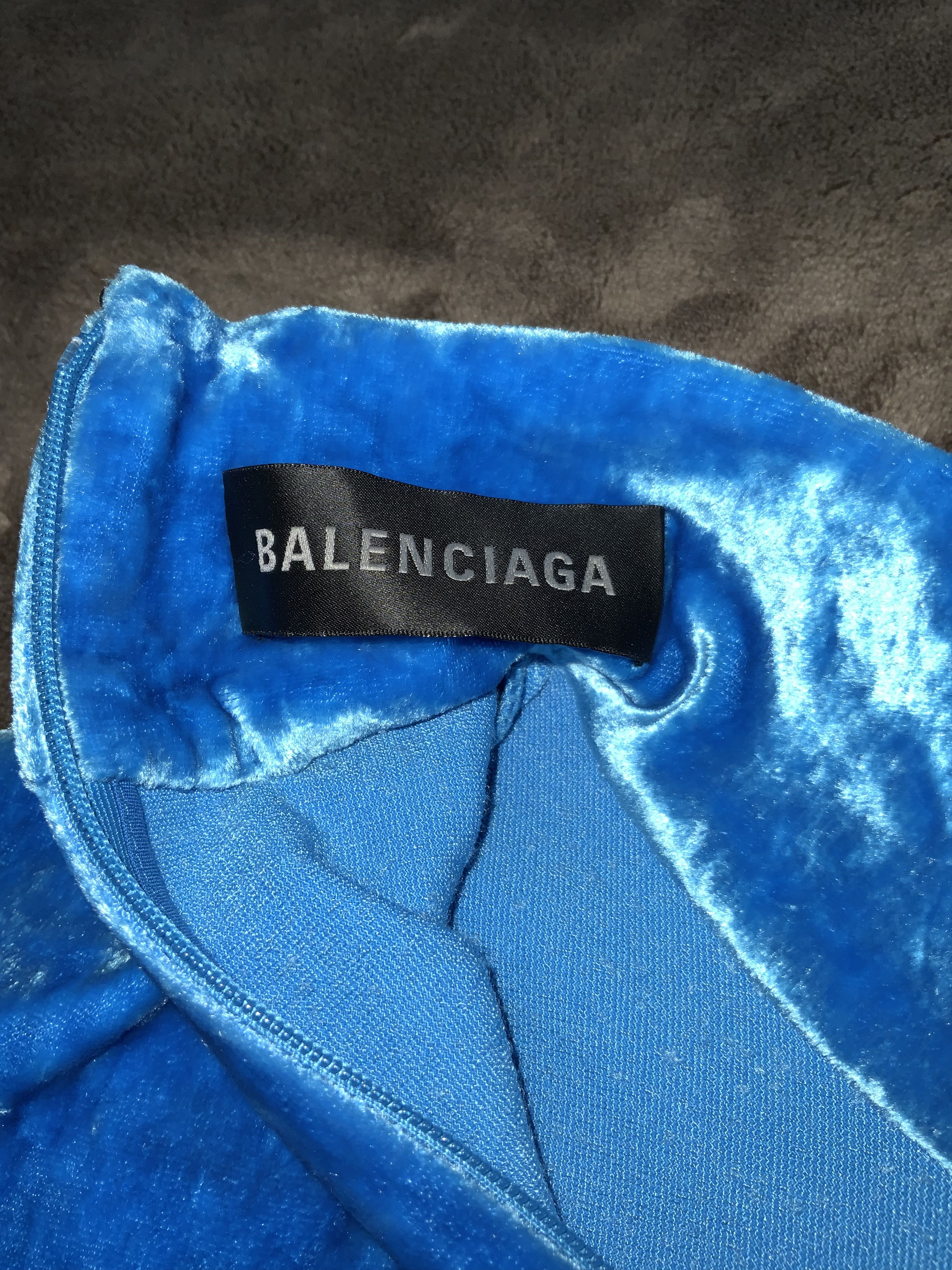Balenciaga Velvet Turtleneck Mini Dress NWT Cyclades Blue Size M / US 6-8 / IT 42-44 - 4 Thumbnail