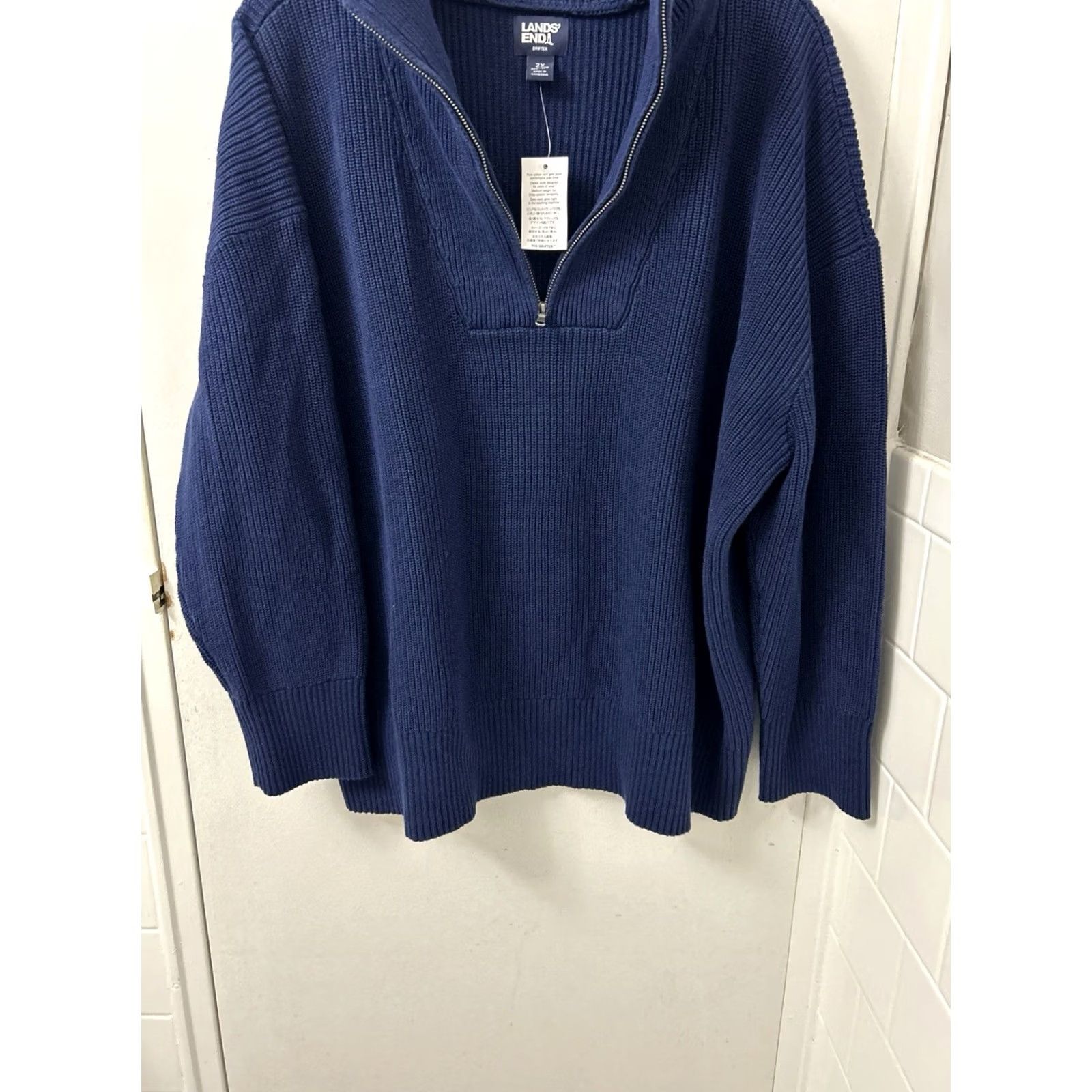 Lands' End Lands End Drifter Sweater Womens 2X Navy Blue Cotton Ribbed 1/4 Zip Pullover NWT Size XXL / US 16-18 / IT 52-54 - 3 Thumbnail