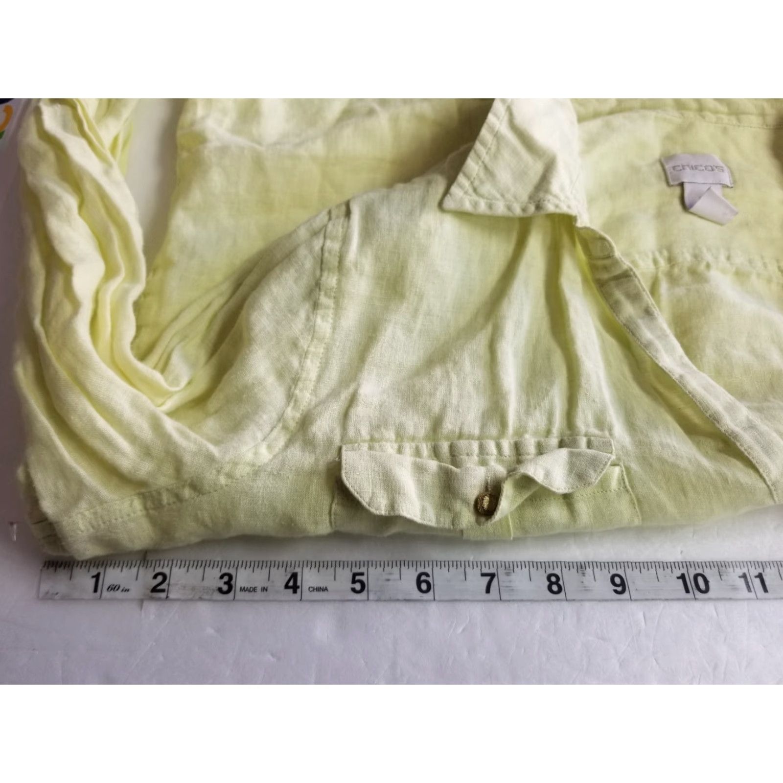Vintage Chico's Shirt Button-Up Linen 100% Size 2 Large Yellow Womens Size L / US 10 / IT 46 - 3 Thumbnail