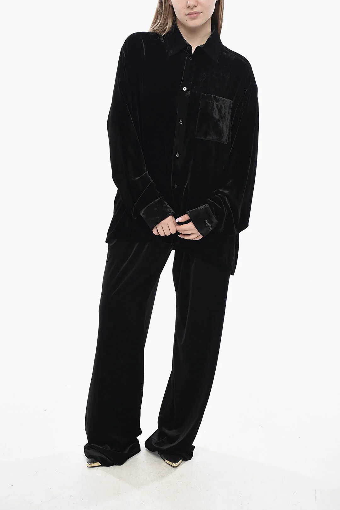 Golden Goose og1mm0426 Velour Blouse in Black Size L / US 10 / IT 46 - 4 Thumbnail
