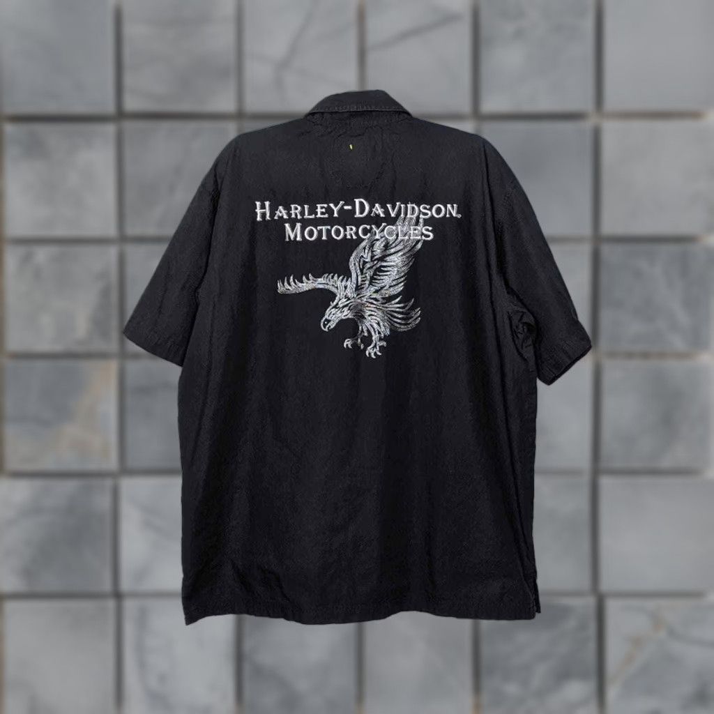 Harley Davidson VINTAGE Harley Davidson Eagle Double Sided Button Shirt Performance Biker HD Motorcycle Unisex Adults L Black Shirt Mens/Girls Size US L / EU 52-54 / 3 - 1 Thumbnail