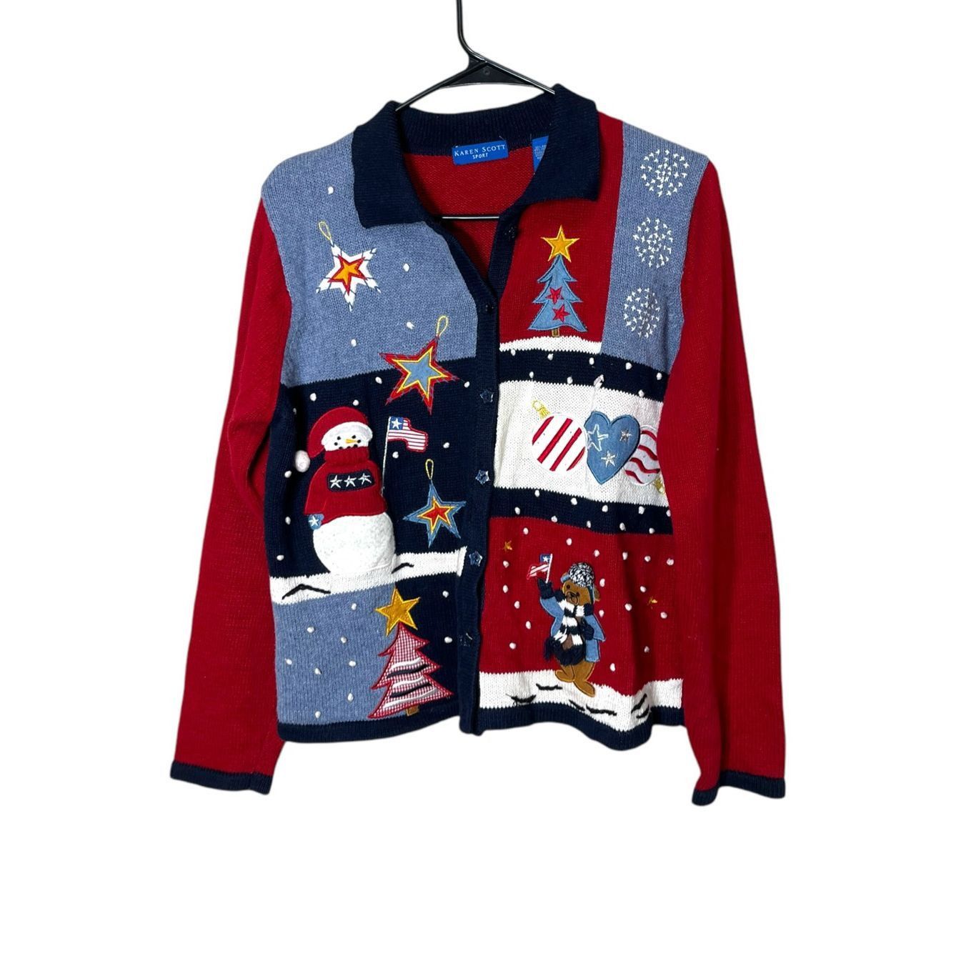 Other Vintage Karen Scott Patriotic Holidays Ugly Christmas Sweate Size S / US 4 / IT 40 - 1 Thumbnail