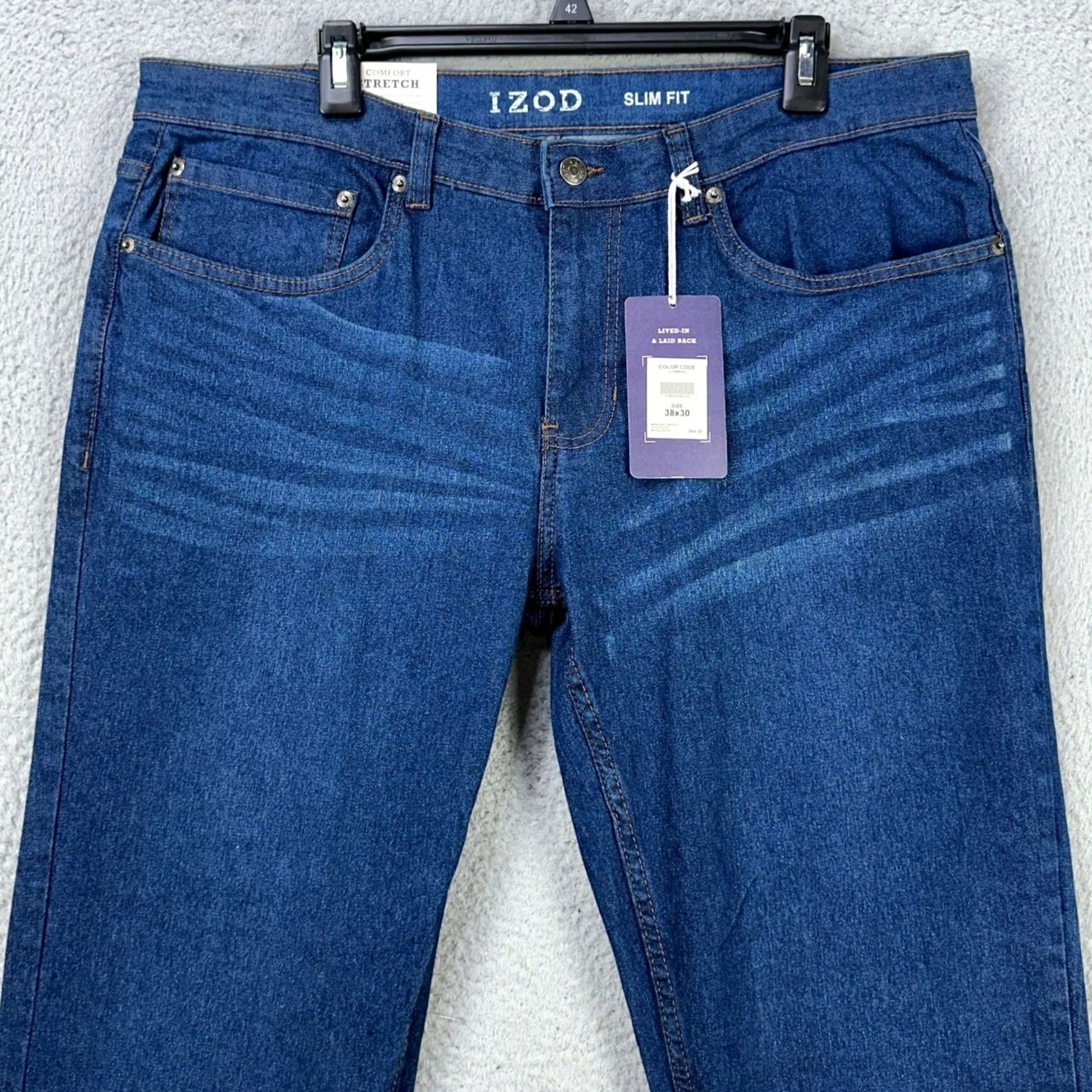 Izod VINTAGE Izod Sport Flex Men Slim Jeans 38X30 Blue 5 Pockets Performance Tech Stretch NEW Size US 38 / EU 54 - 3 Thumbnail