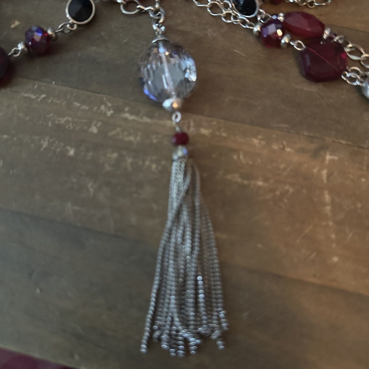 White House Black Market WHBM silver tone layered station glass bead tassel necklace Size ONE SIZE - 3 Thumbnail