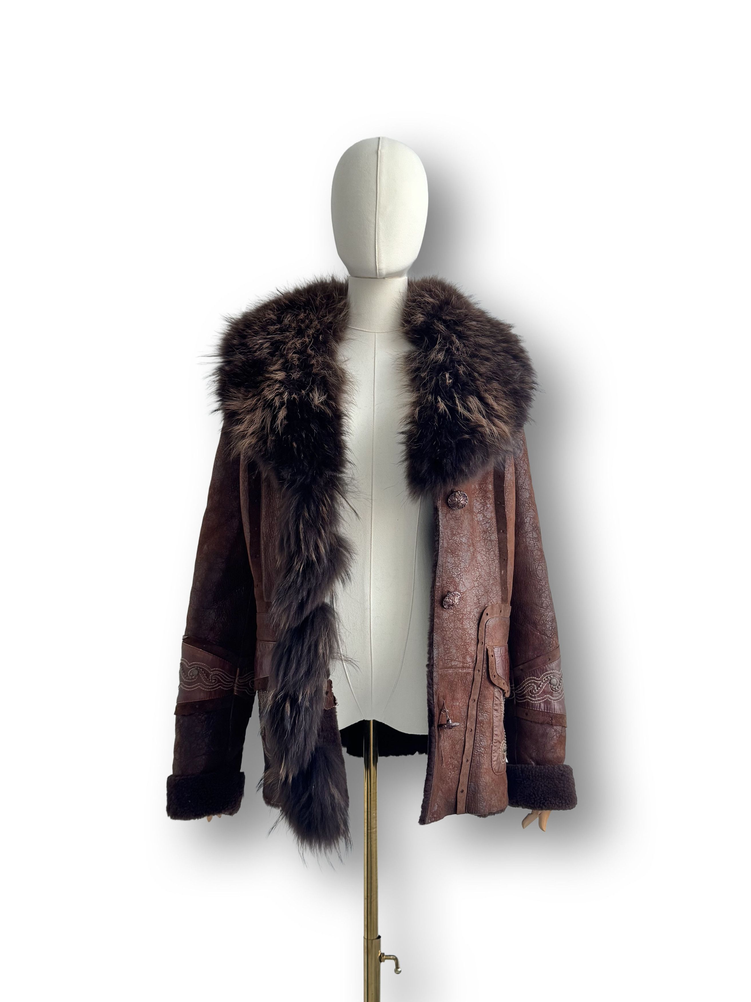 Vintage Real Sheepskin Coat With Real Fur Details From The 90's(V349 Size S / US 4 / IT 40 - 3 Thumbnail