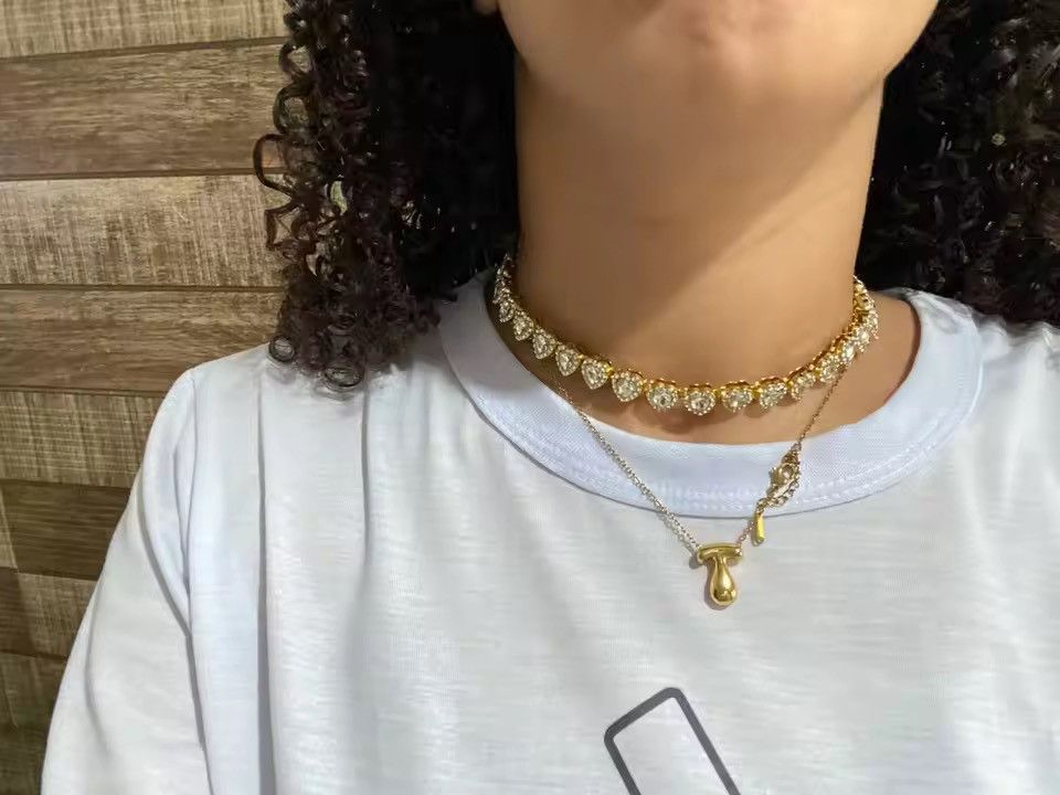 Jewelry Retro Style Punk Rhinestone Necklace Chain Heart Size ONE SIZE - 2 Thumbnail