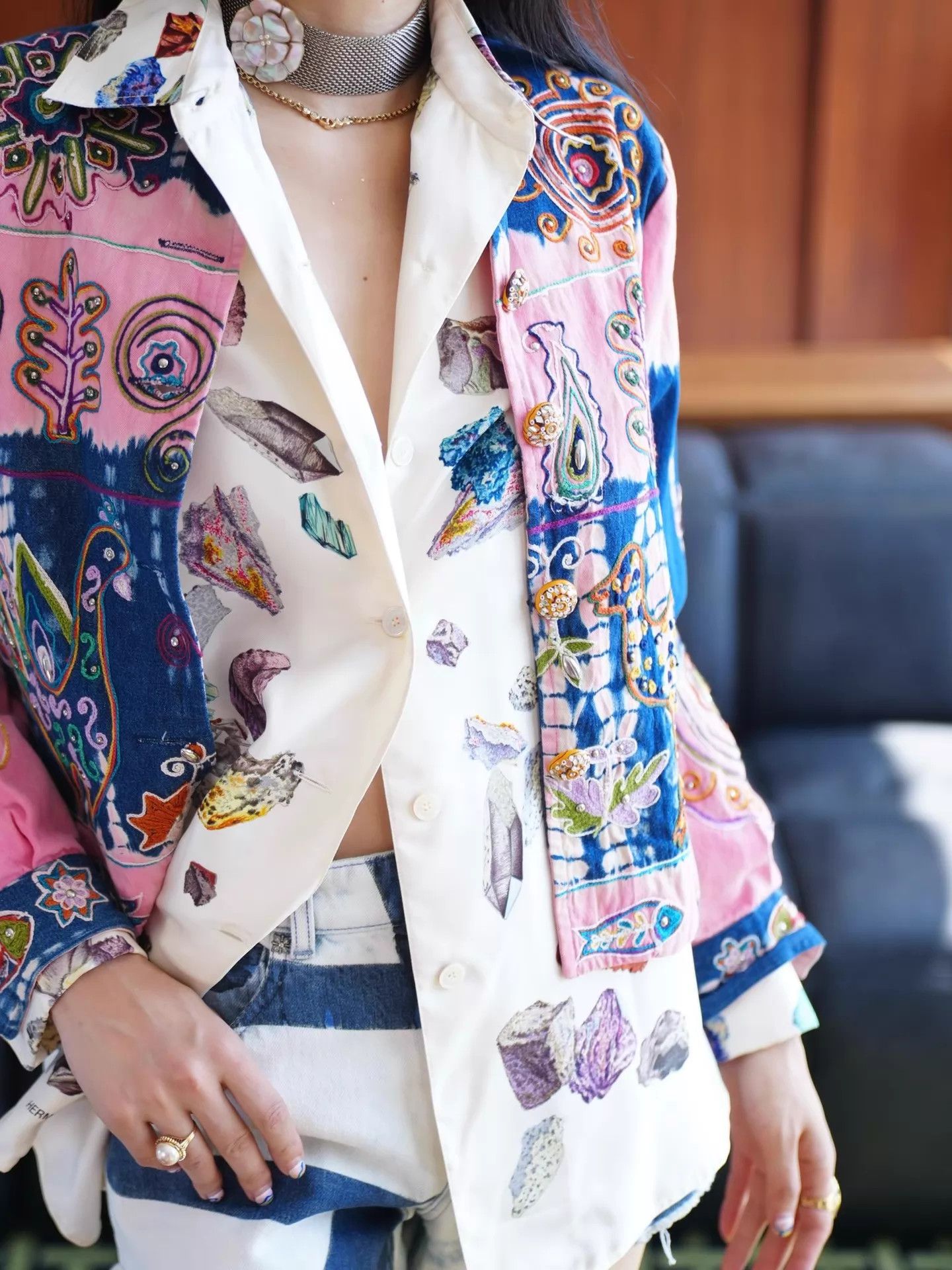Haute Hippie Hippie Colorful Abstract Embroidery Denim Jacket Women's Size S / US 4 / IT 40 - 5 Thumbnail
