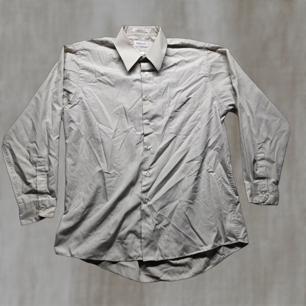 Van Heusen VAN HEUSEN Dress Shirt Mens 17 Beige Military Poplin Button Up Shirt Size 46R - 1 Thumbnail
