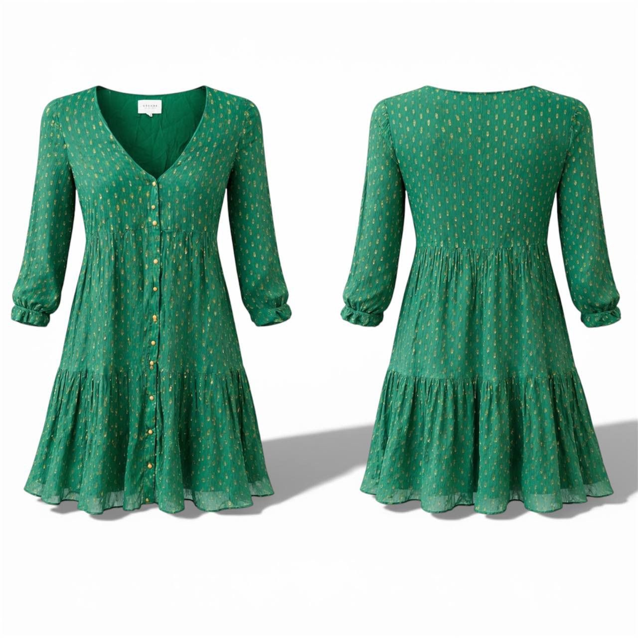 Sezane SEZANE PARIS AVEC AMOUR SILK GREEN GOLD EDITION DRESS SZ 40 Size S / US 4 / IT 40 - 3 Thumbnail