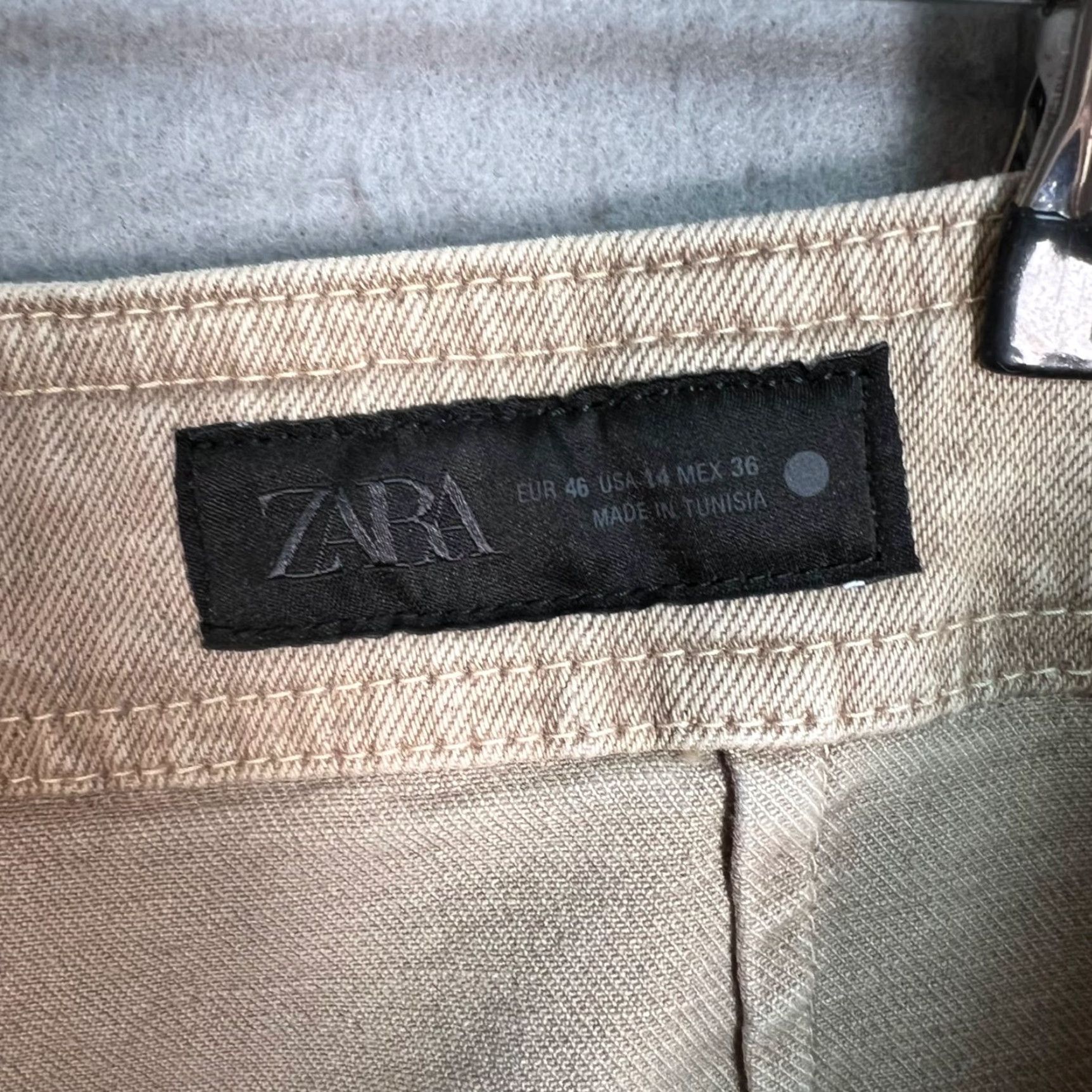 Zara Zara Womens Wide-Leg Jeans Size 14 Beige Cotton Blend 5-Pocket High Rise Size 36" / US 14 / IT 50 - 3 Thumbnail